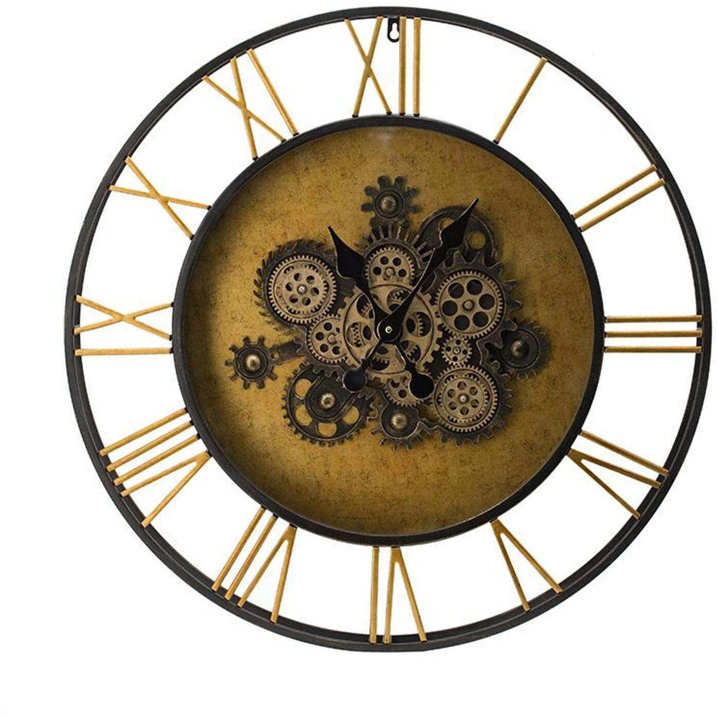 28" Circle Copper Metal and Glass Analog Exposed Gear Wall Clock