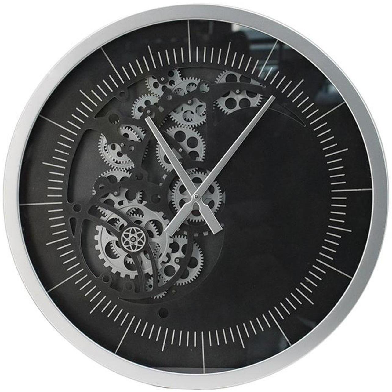 23" Circle Black and Silver Wood and Glass Analog Wall Clock