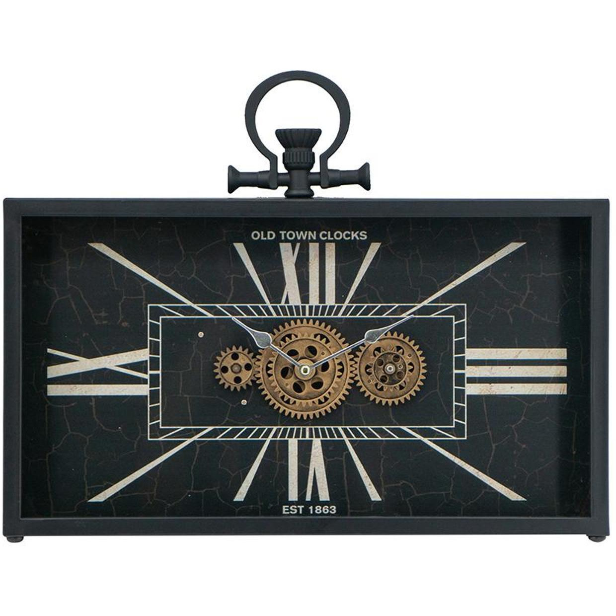 13" Black and Gold Metal and Glass Analog Vintage Style Crackle Wall Clock
