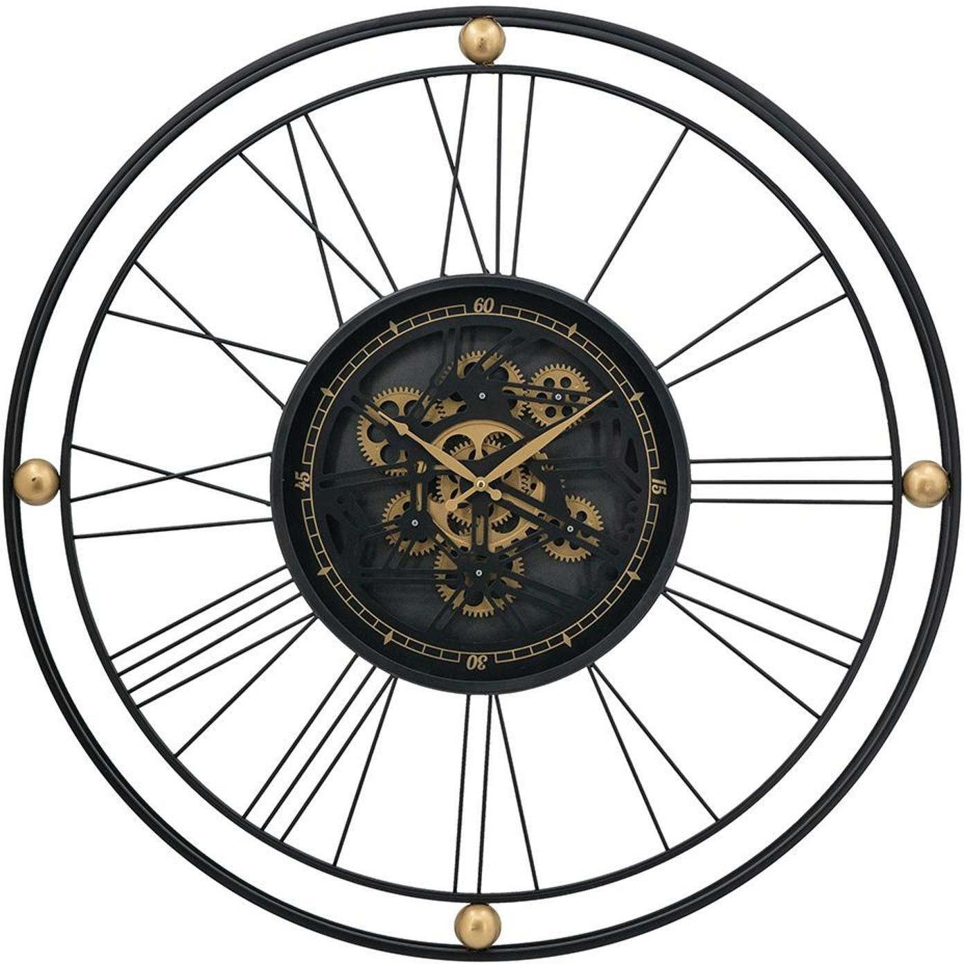 32" Circle Black and Gold Metal and Glass Analog Exposed Gear Wall Clock