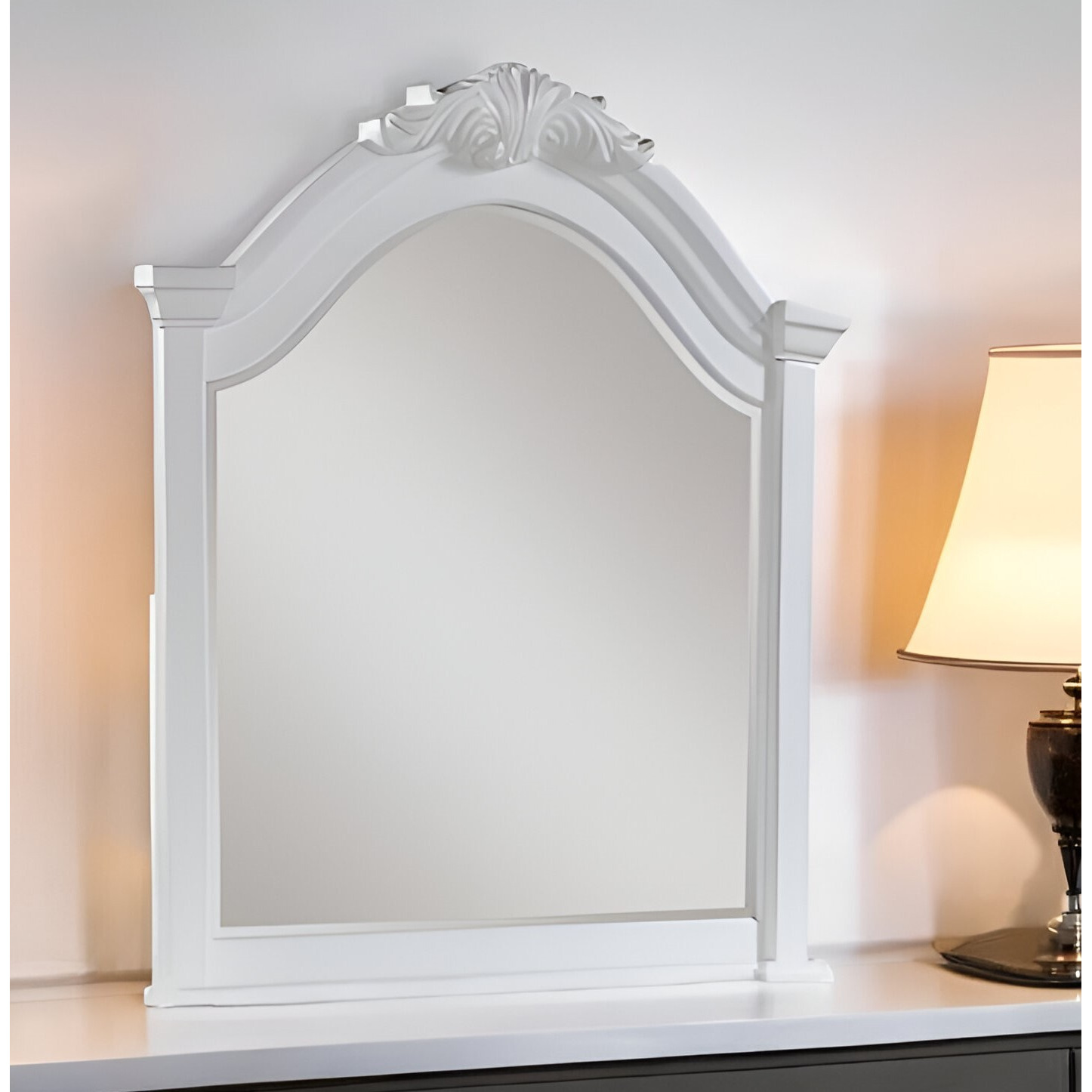 43" White Finish Arch Dresser Mirror