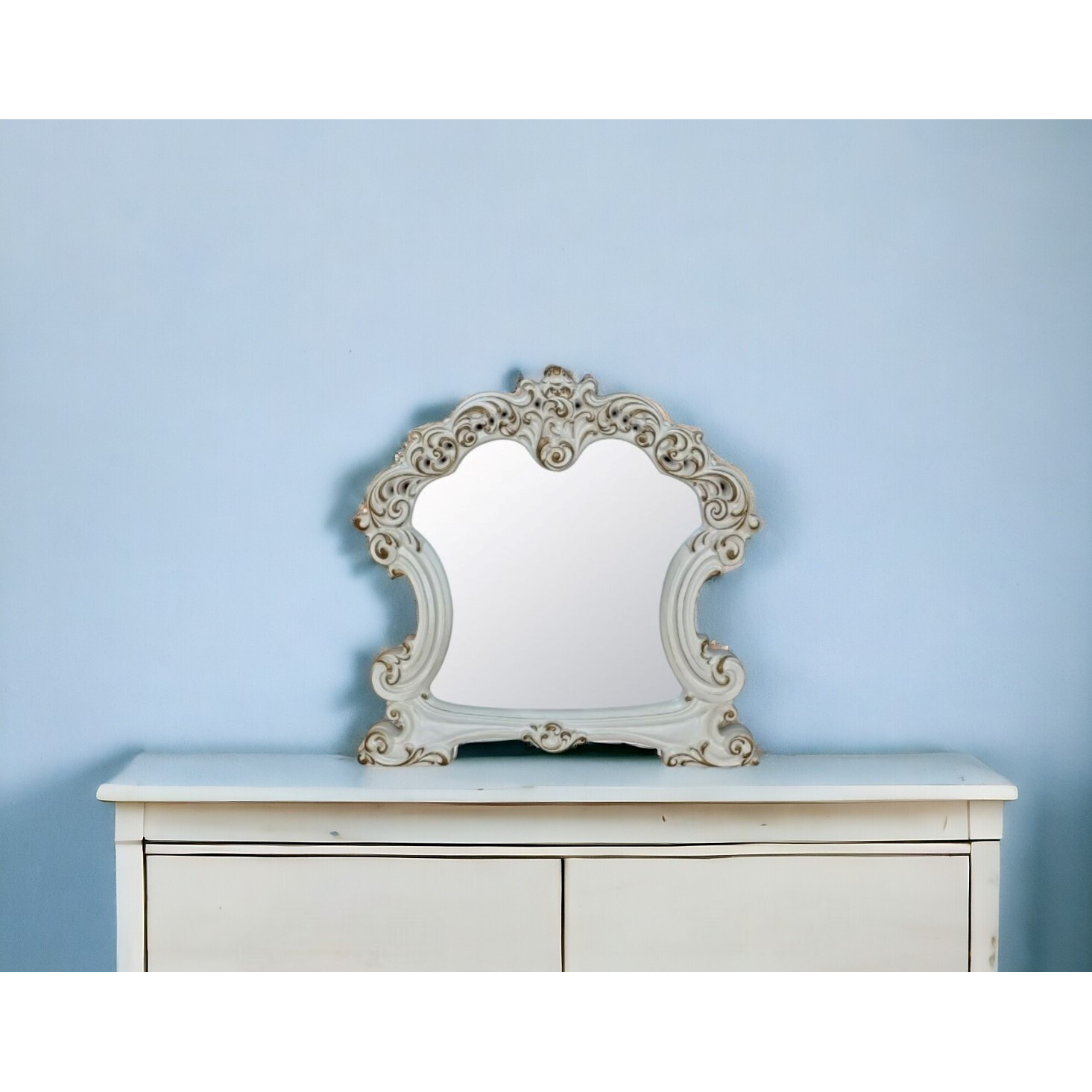 45" Antique Pearl Finish Irregular Dresser Mirror