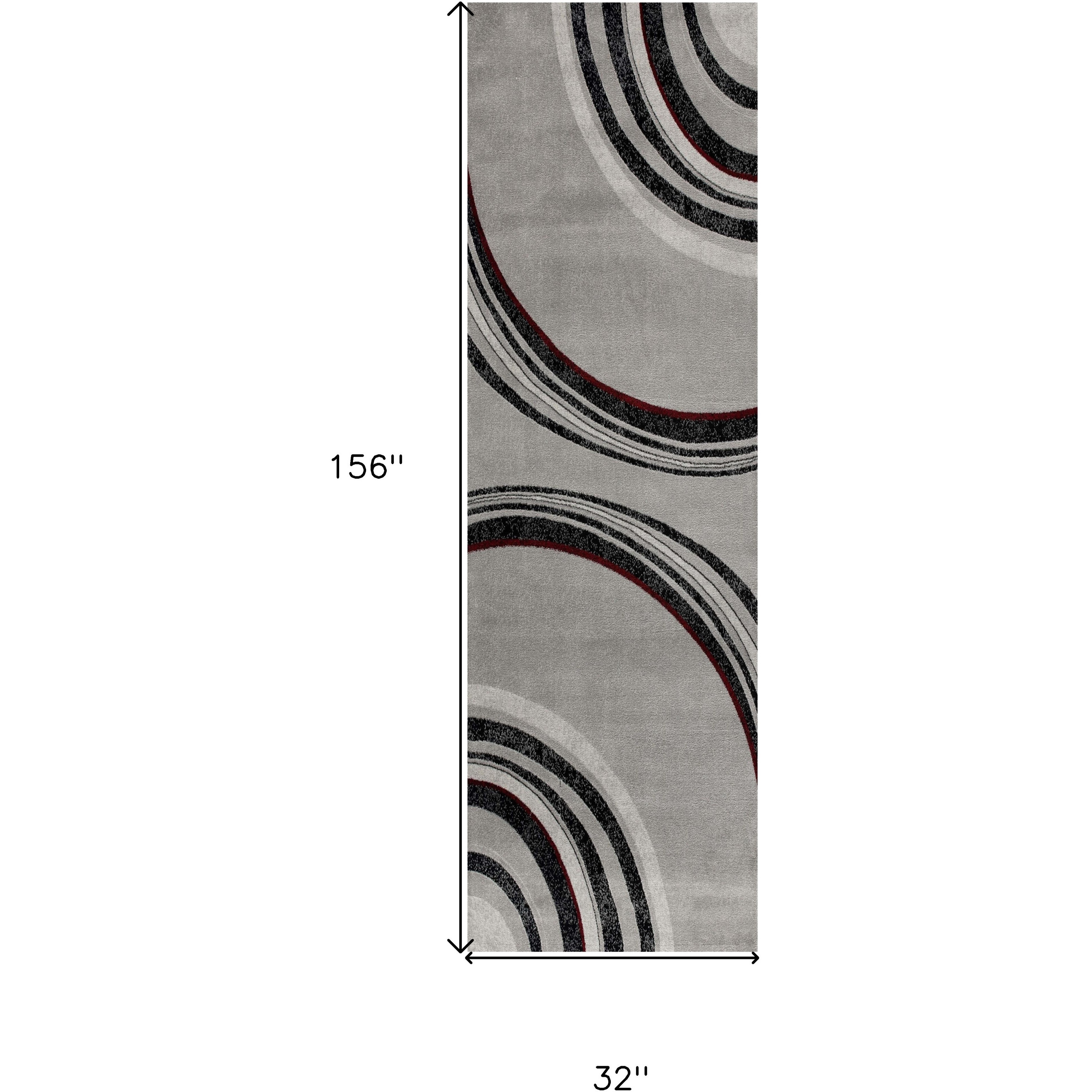 13' Gray and Black Abstract Power Loom Distressed Runner Rug
