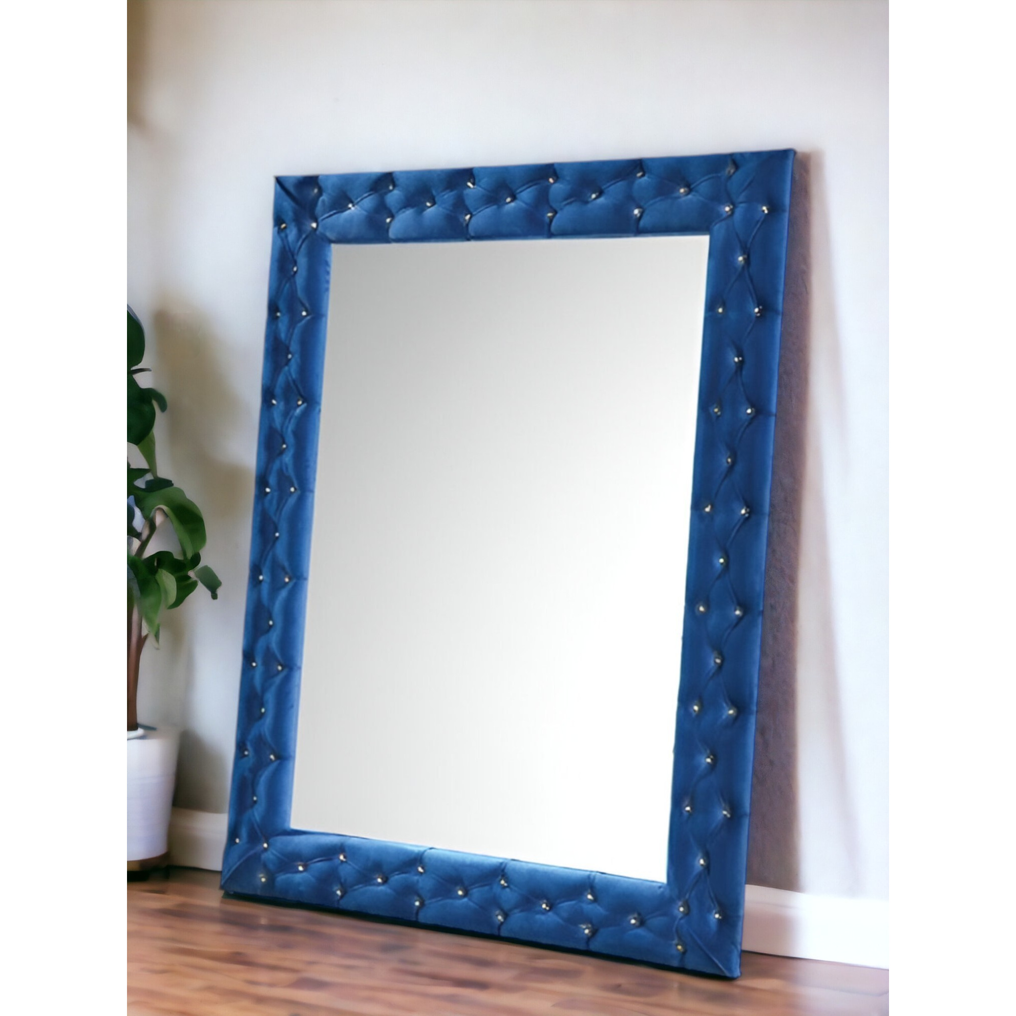 74" Blue Velvet Accent Mirror