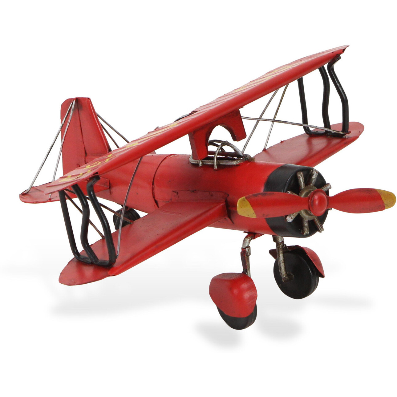 5" Red and Black Metal Hand Painted 1933 G5 Bi Plane Model Airplane
