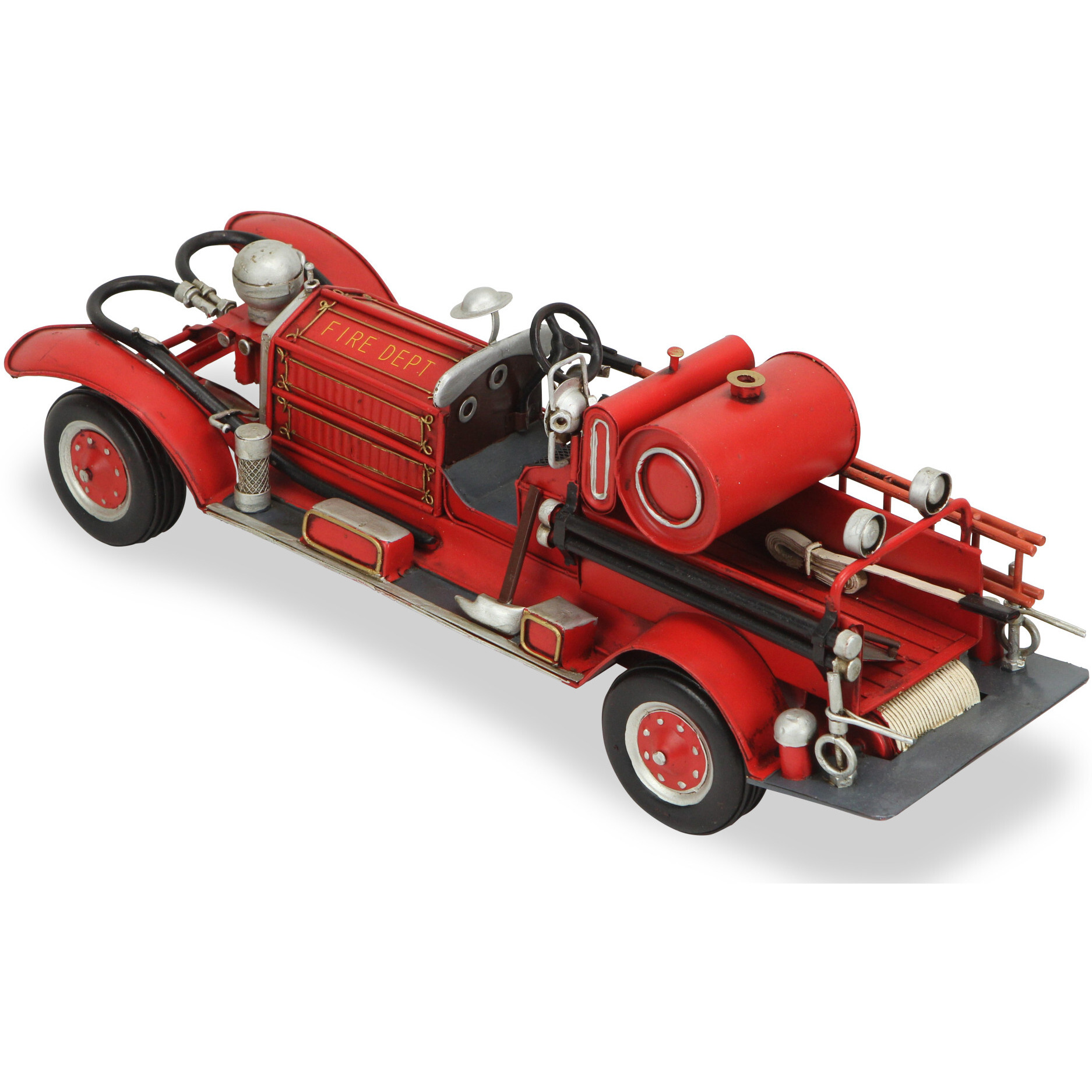 6" Red and Silver Metal Hand Painted 1920's Fire Truck Model Car