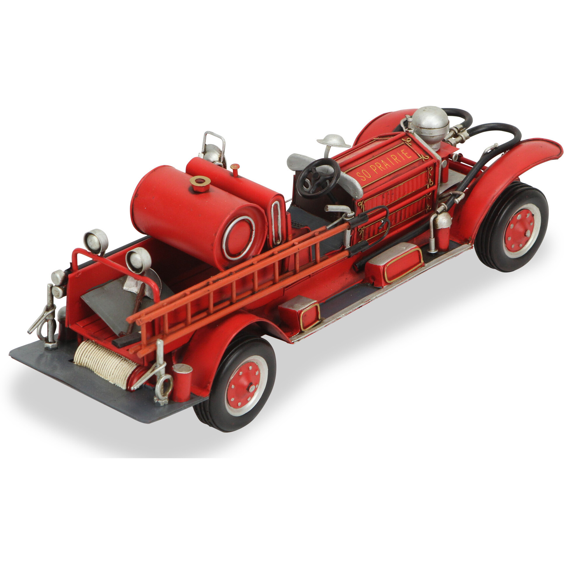 6" Red and Silver Metal Hand Painted 1920's Fire Truck Model Car