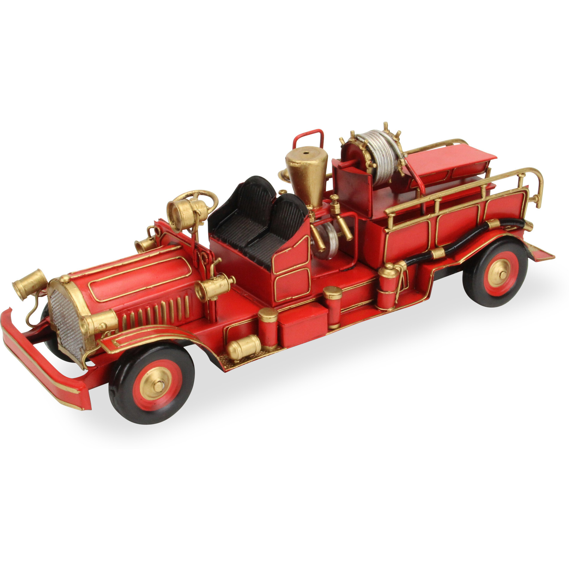 6" Red and Gold Metal Hand Painted Early 20th Century Red Fire Engine Model Car
