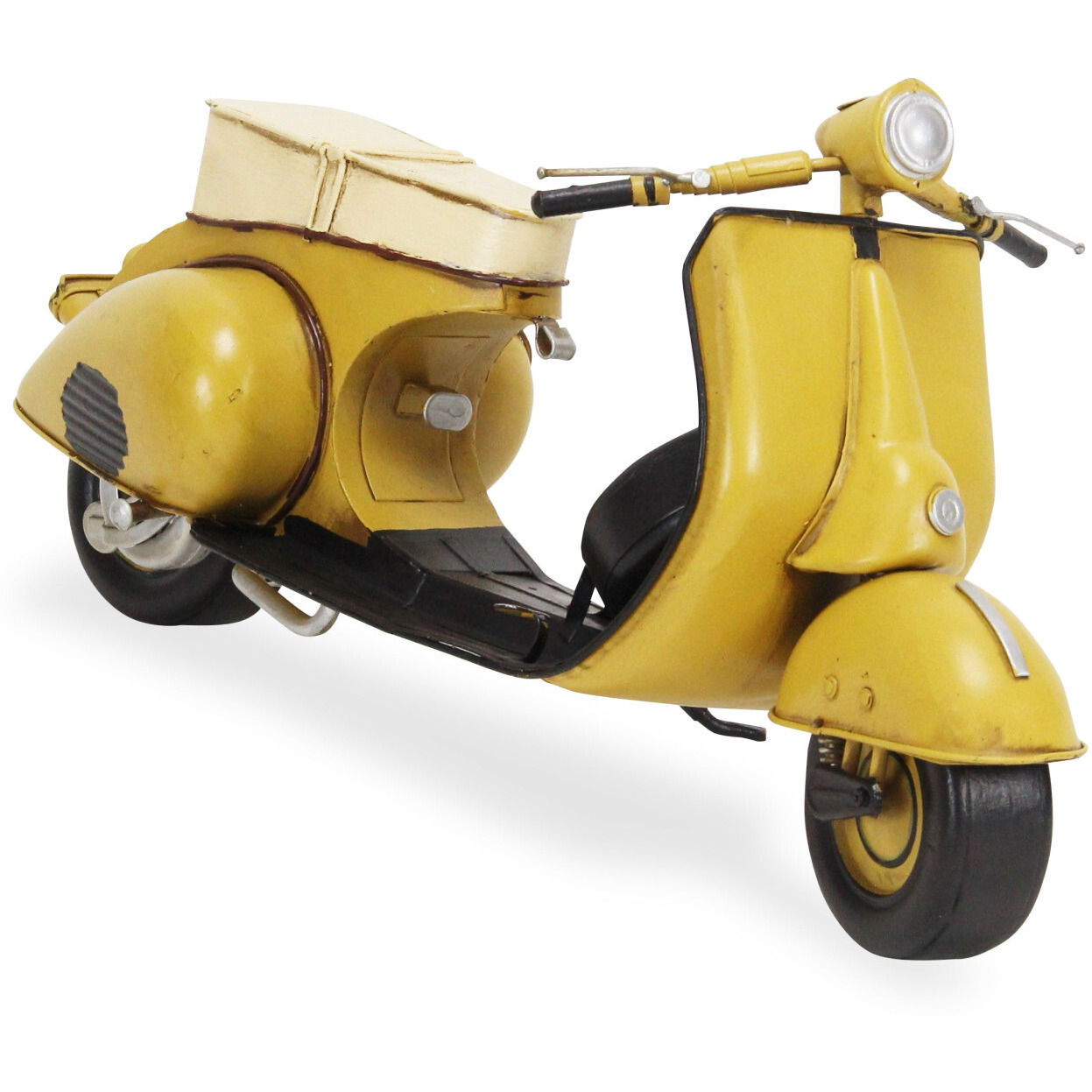 9" Yellow and Black Metal Hand Painted 1959 Yellow Scooter Model Motorcycle