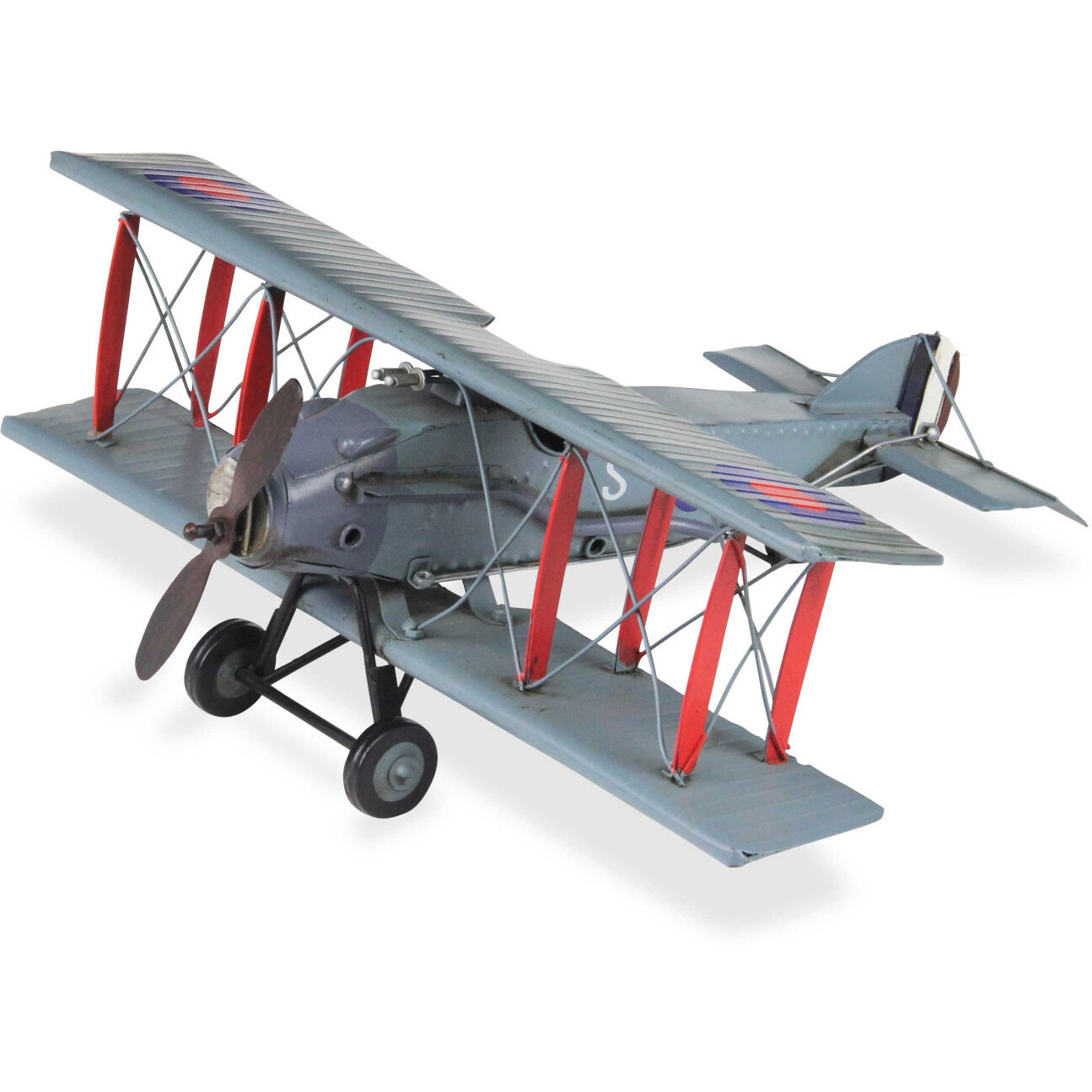 5" Red and Gray Metal Hand Painted 1916 Gray Bristol F28 Fighter Plane Model Airplane