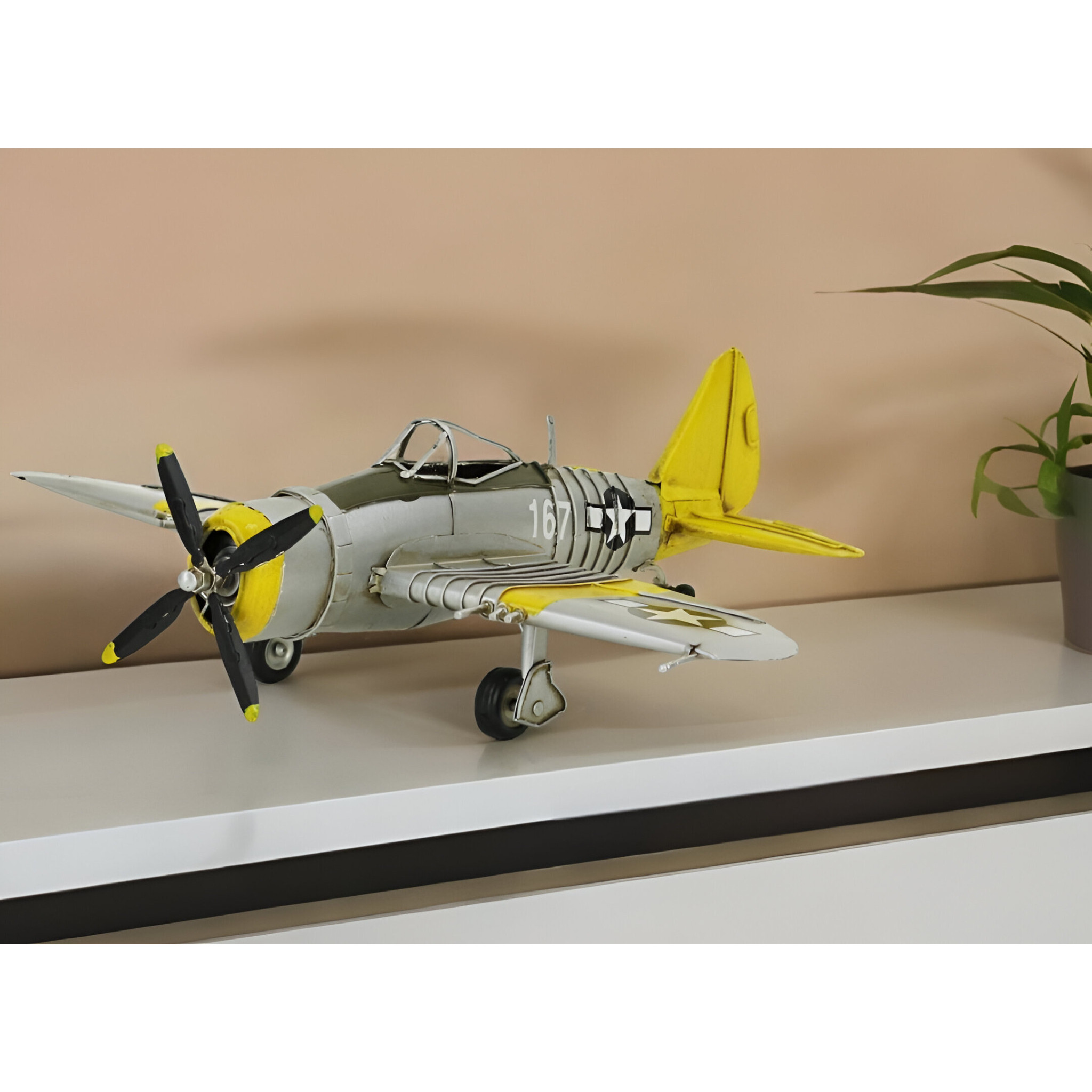 4" Yellow and Gray Metal Hand Painted P-47D Thunderbolt Model Airplane