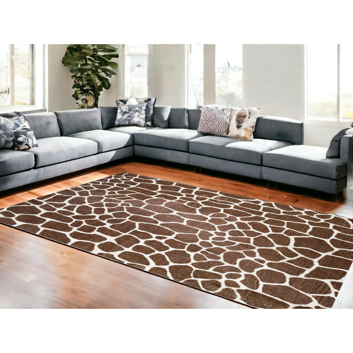 8' X 10' Brown Animal Print Shag Non Skid Area Rug