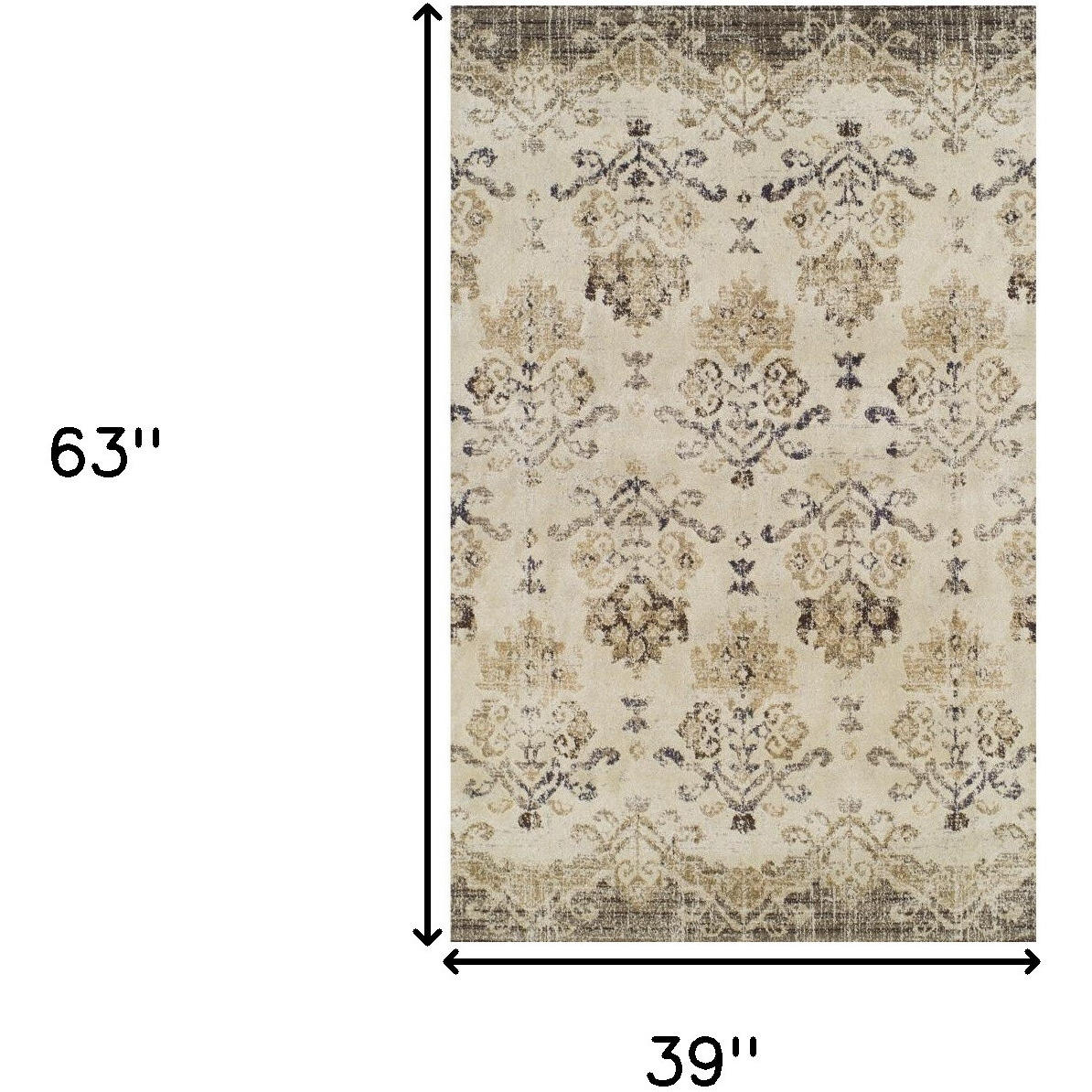 3' X 5' Beige and Brown Oriental Area Rug