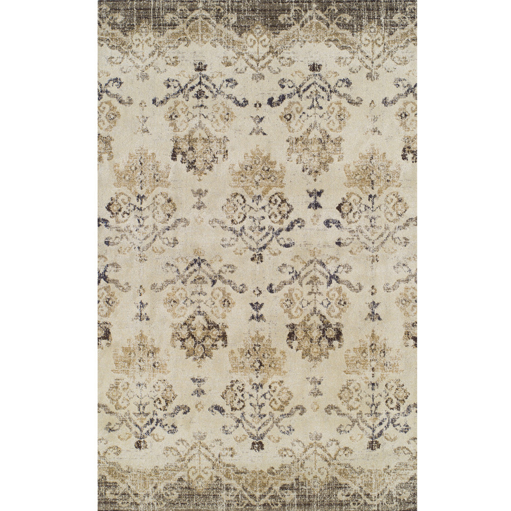 3' X 5' Beige and Brown Oriental Area Rug