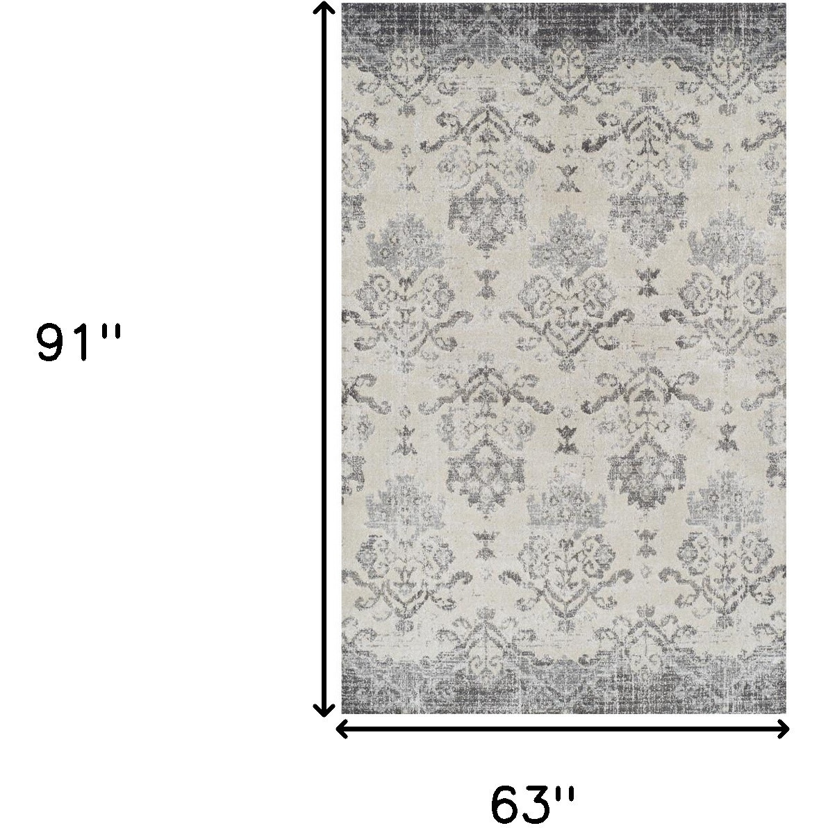 5' X 8' Gray and Ivory Oriental Area Rug
