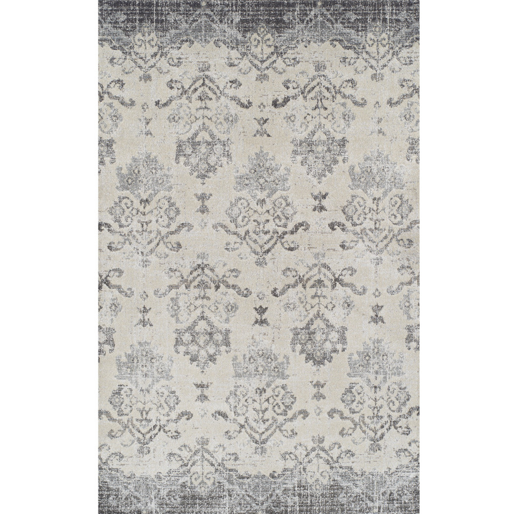 5' X 8' Gray and Ivory Oriental Area Rug