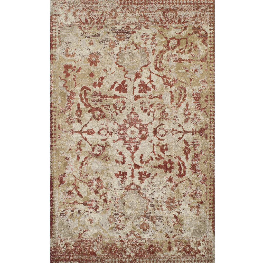 3' X 5' Red and Beige Oriental Area Rug