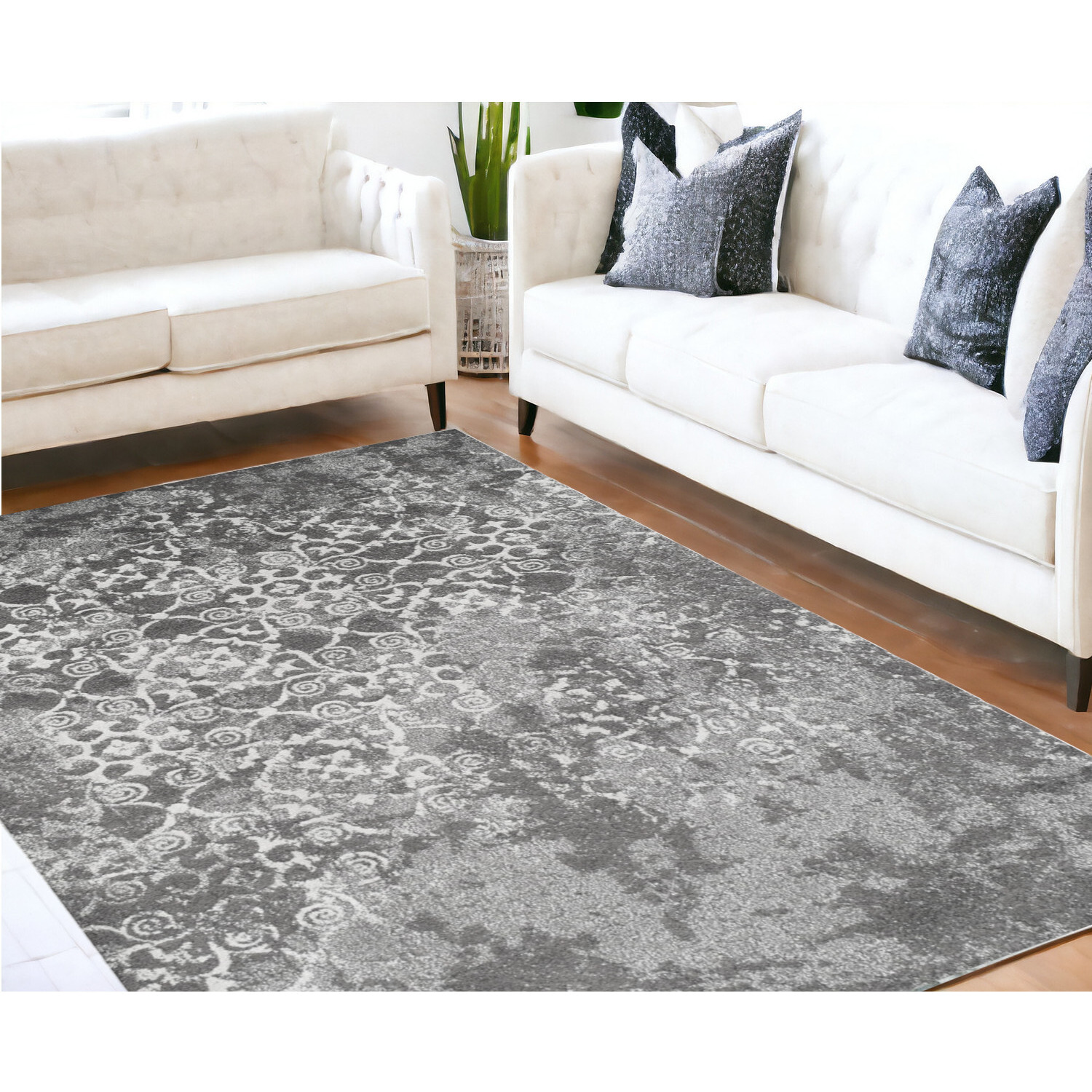 8' X 11' Gray and Ivory Oriental Distressed Area Rug