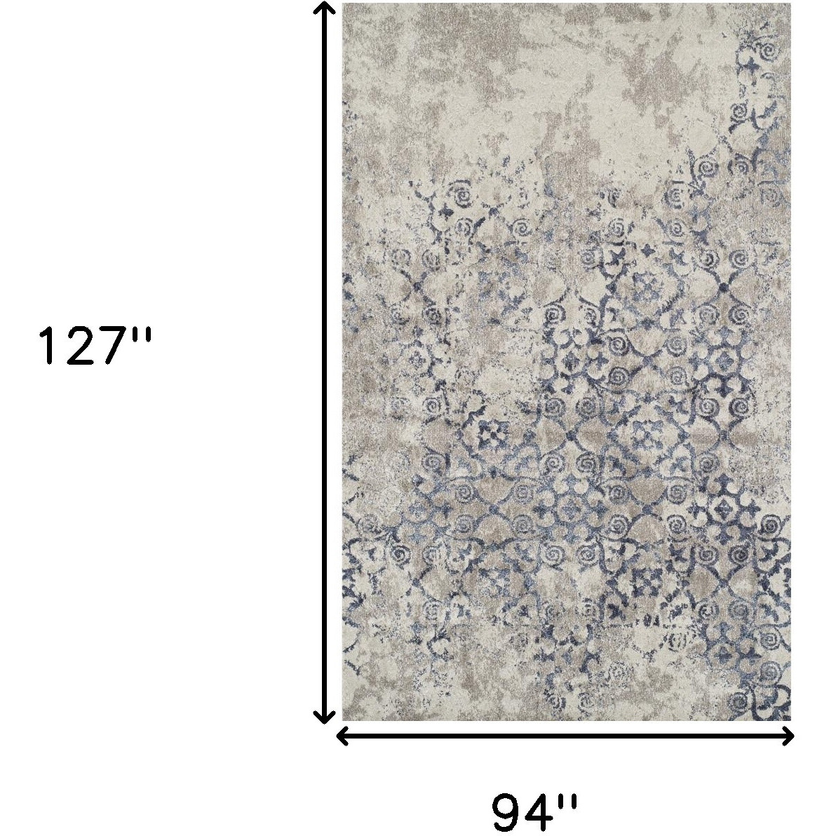 8' X 11' Blue and Ivory Oriental Distressed Area Rug