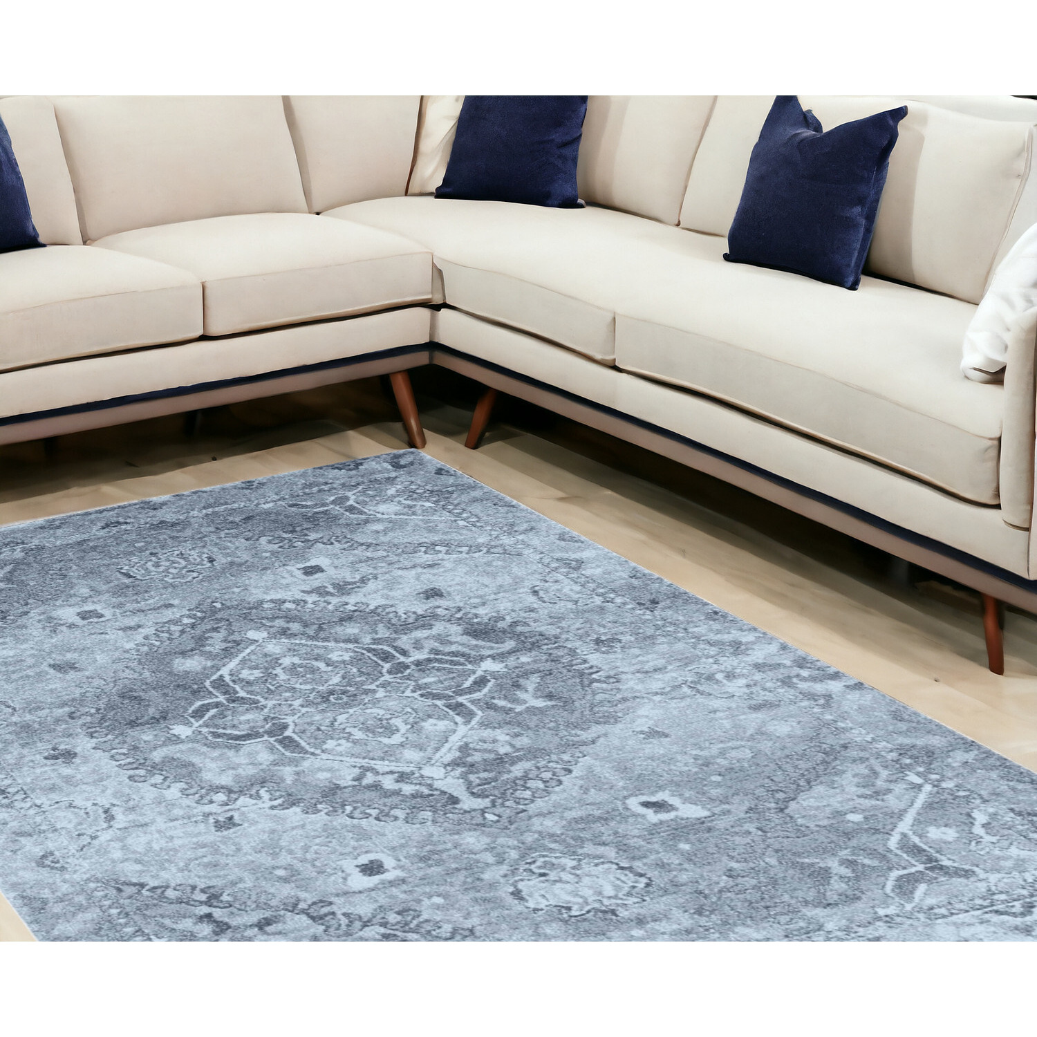 10' X 13' Blue and Ivory Oriental Area Rug