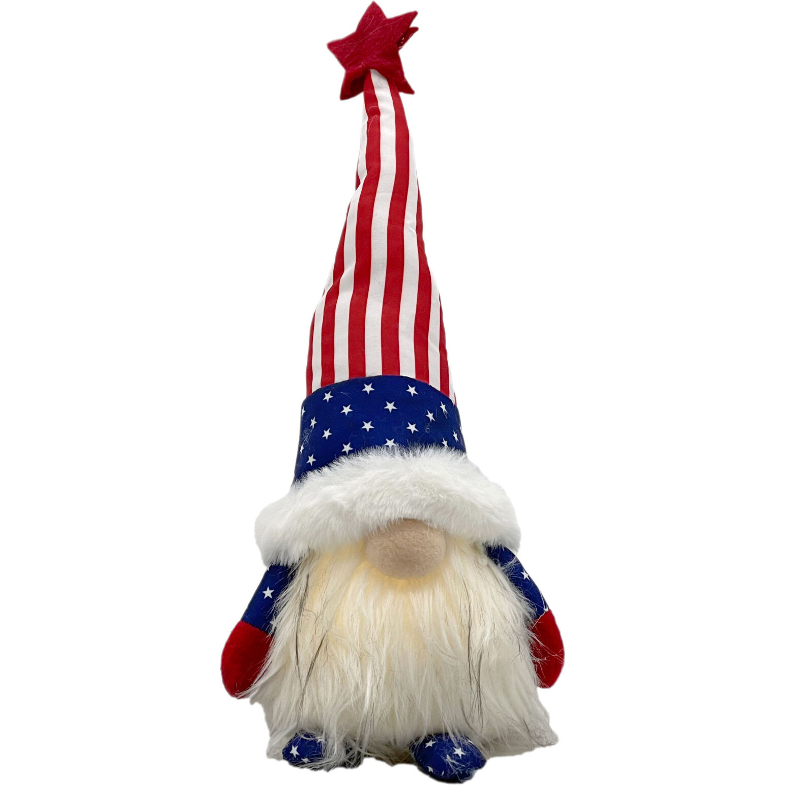 14" Red White and Blue Fabric Standing Gnome Tabletop Sculpture With LED