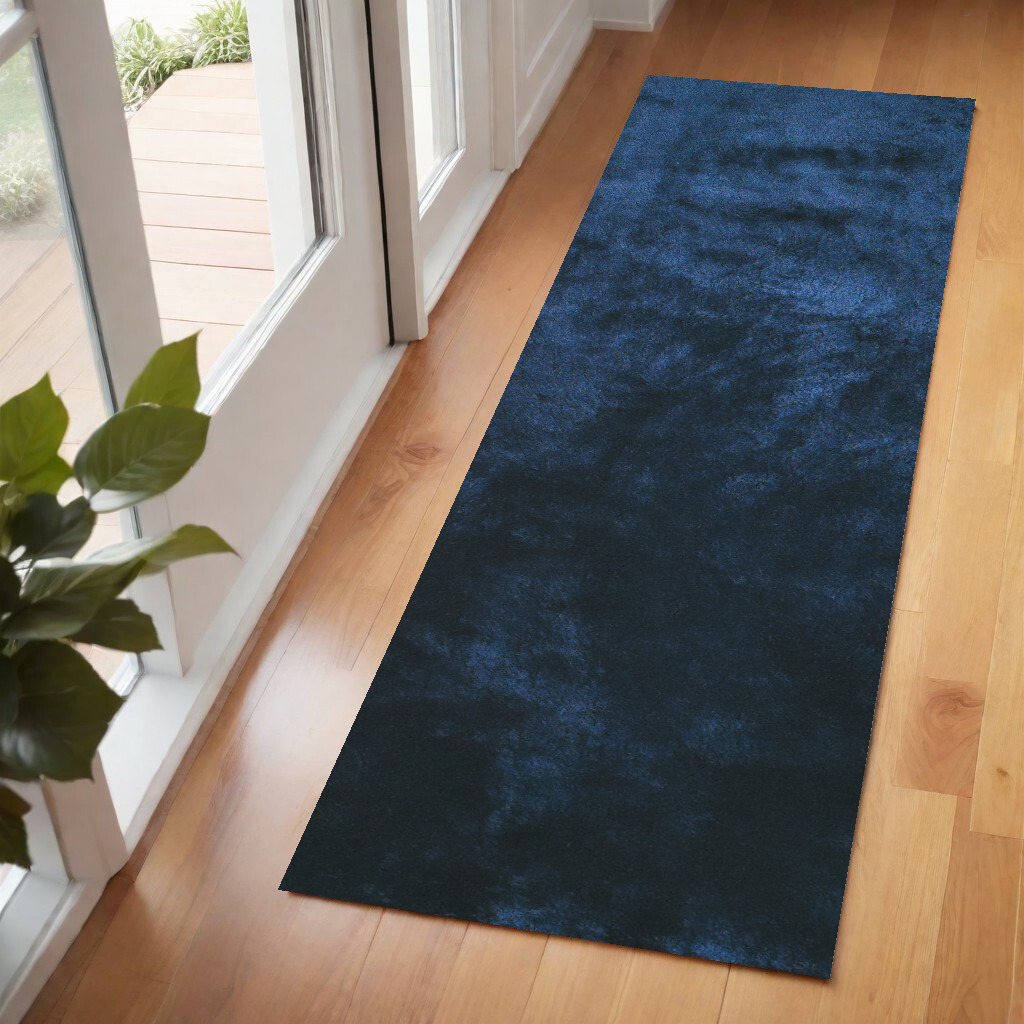 6' Runner Blue and Black Shag Hand Tufted Runner Rug