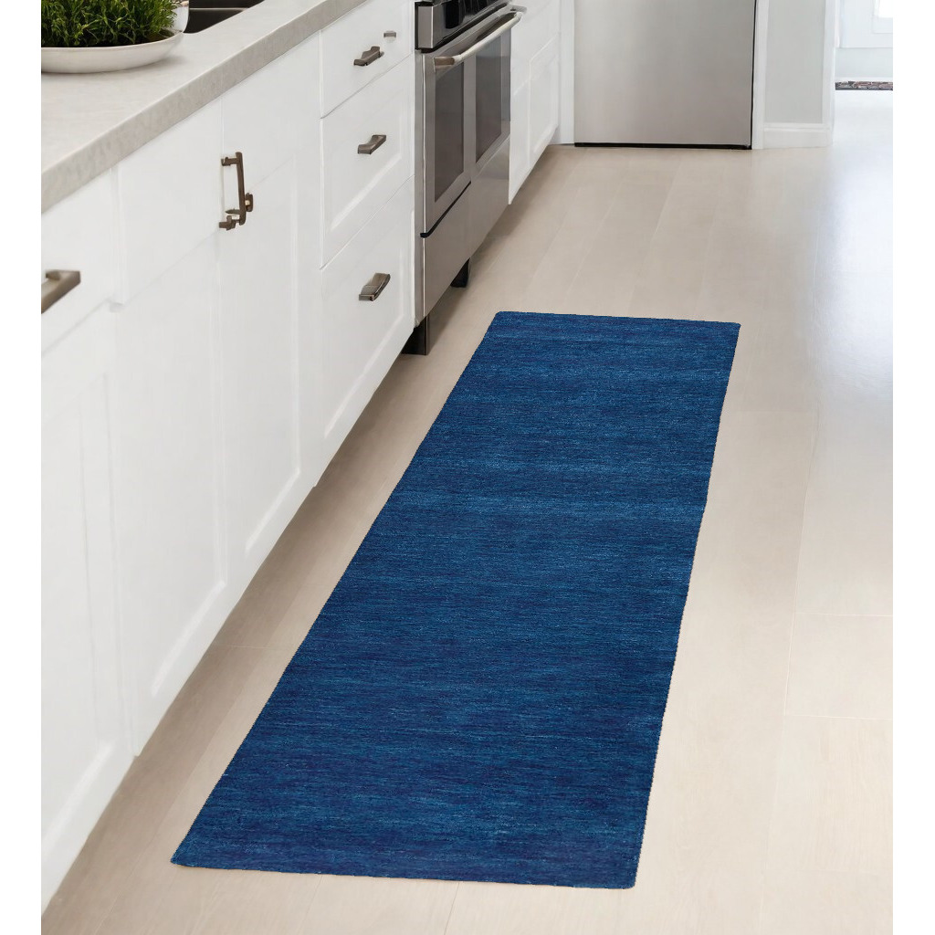 8' Runner Blue Hand Woven Runner Rug