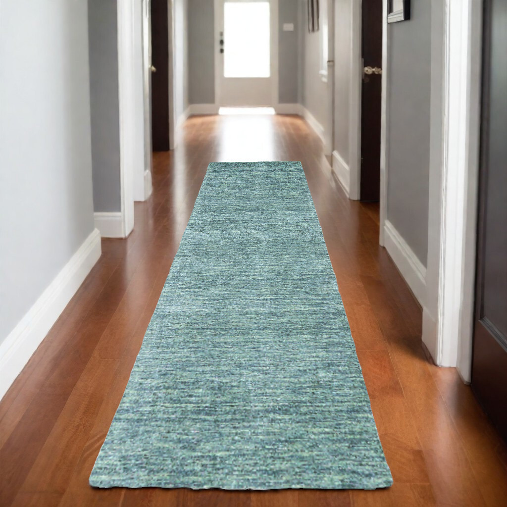 8' Runner Gray and Blue Hand Woven Runner Rug