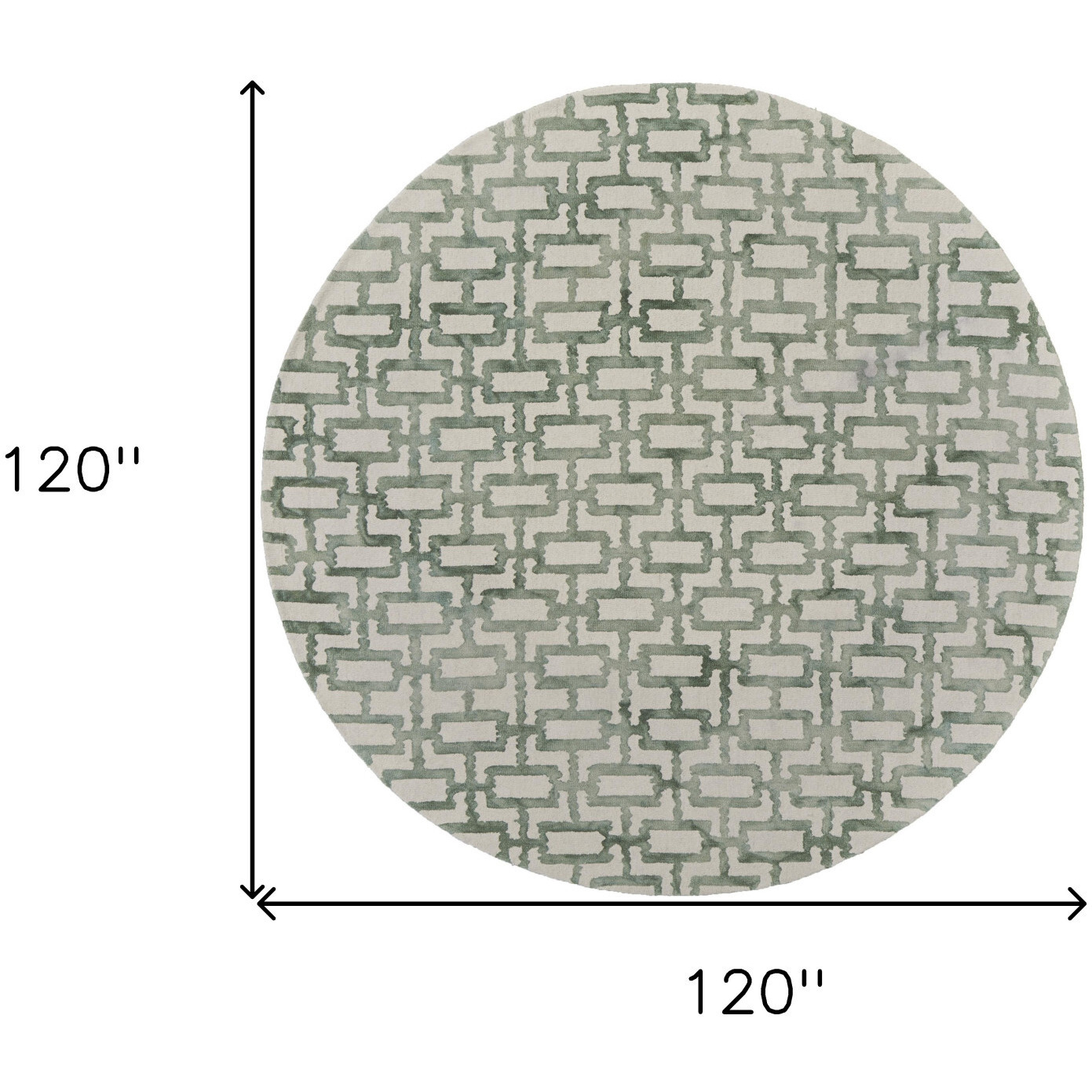 10' Ivory and Green Round Trellis Hand Tufted Area Rug