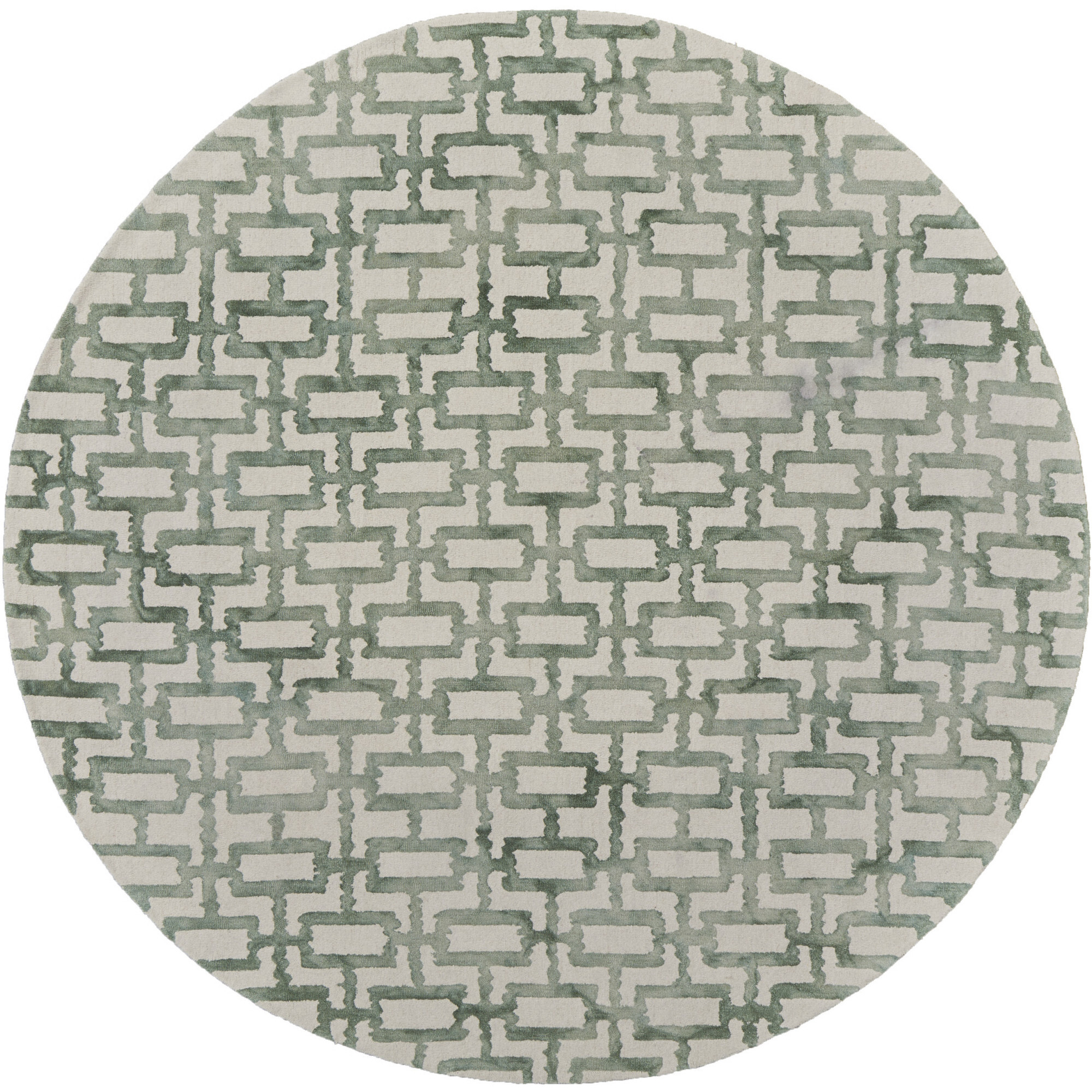 10' Ivory and Green Round Trellis Hand Tufted Area Rug