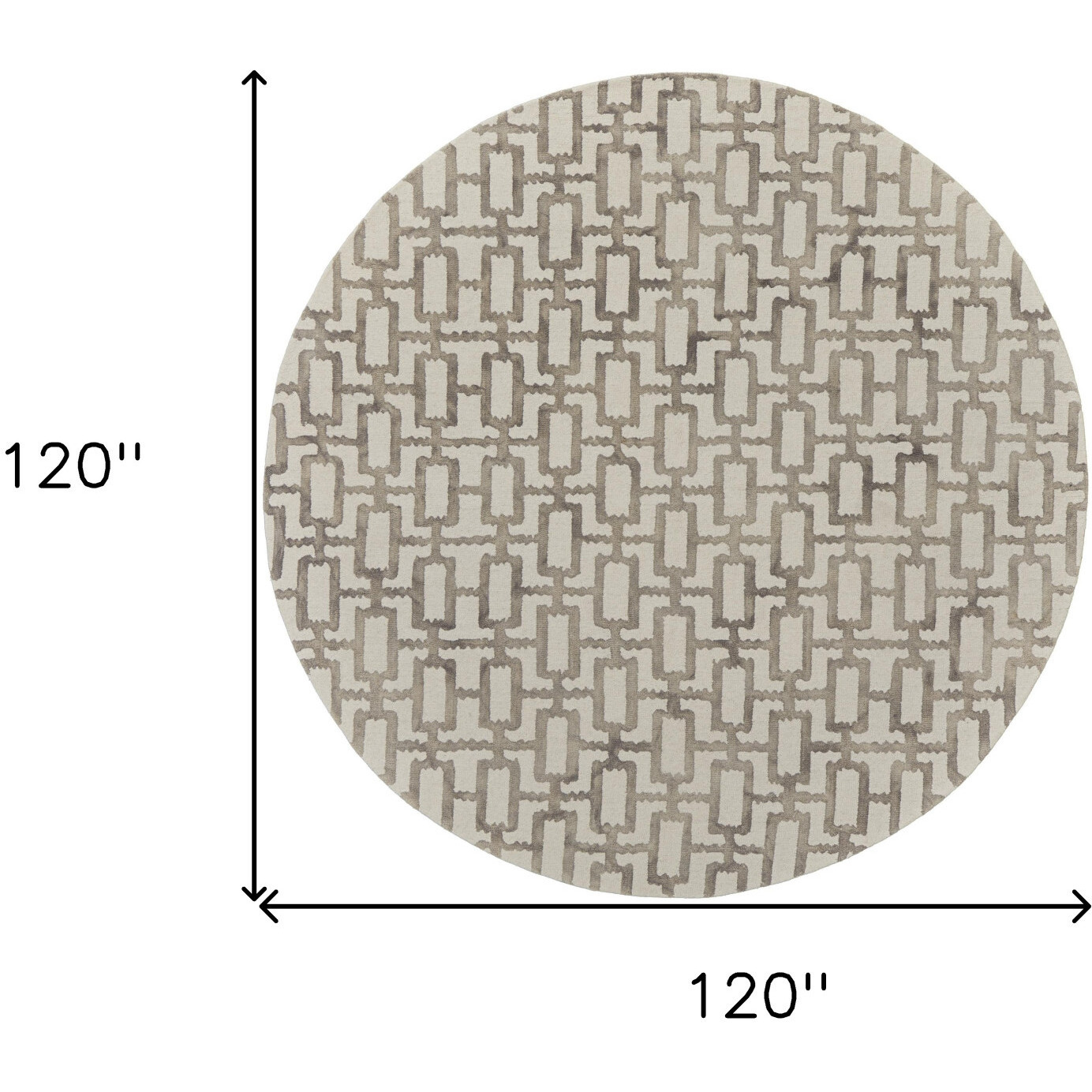 10' Ivory and Tan Round Trellis Hand Tufted Area Rug
