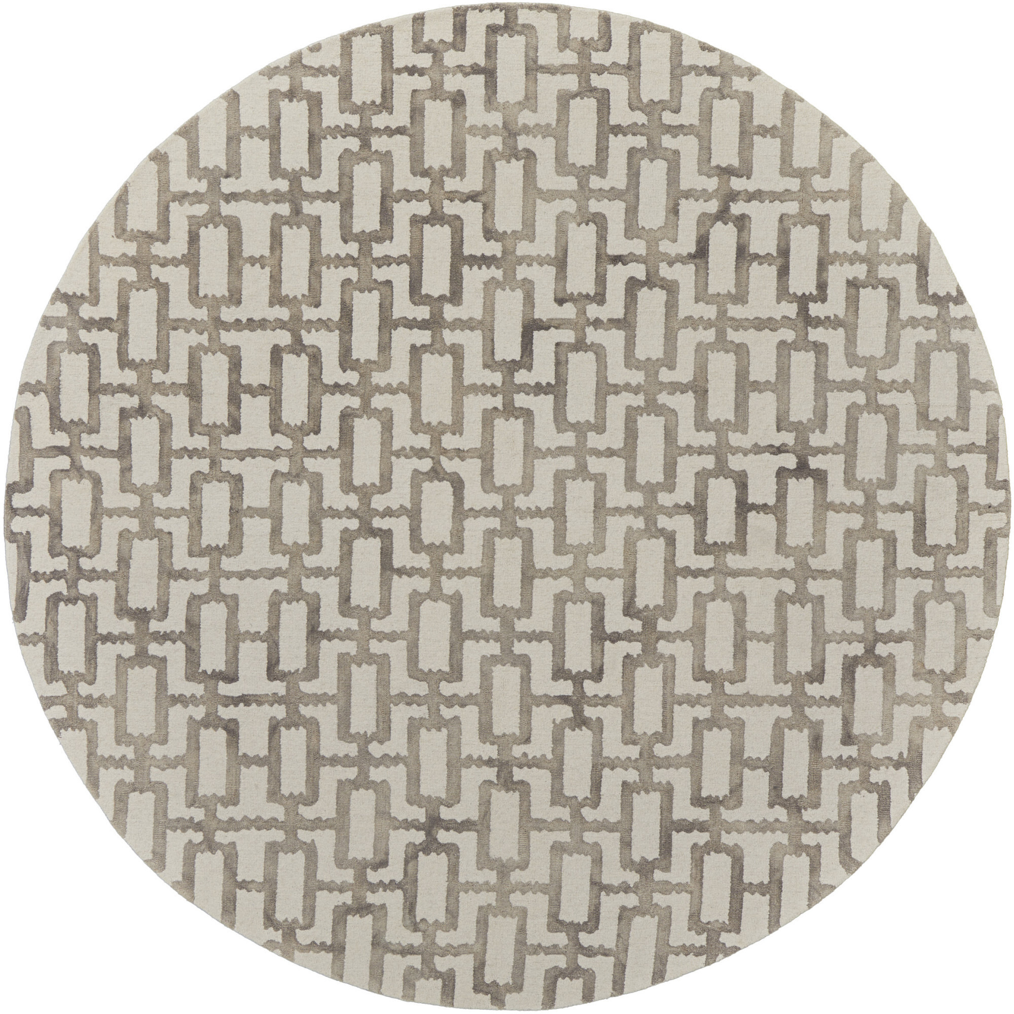 10' Ivory and Tan Round Trellis Hand Tufted Area Rug