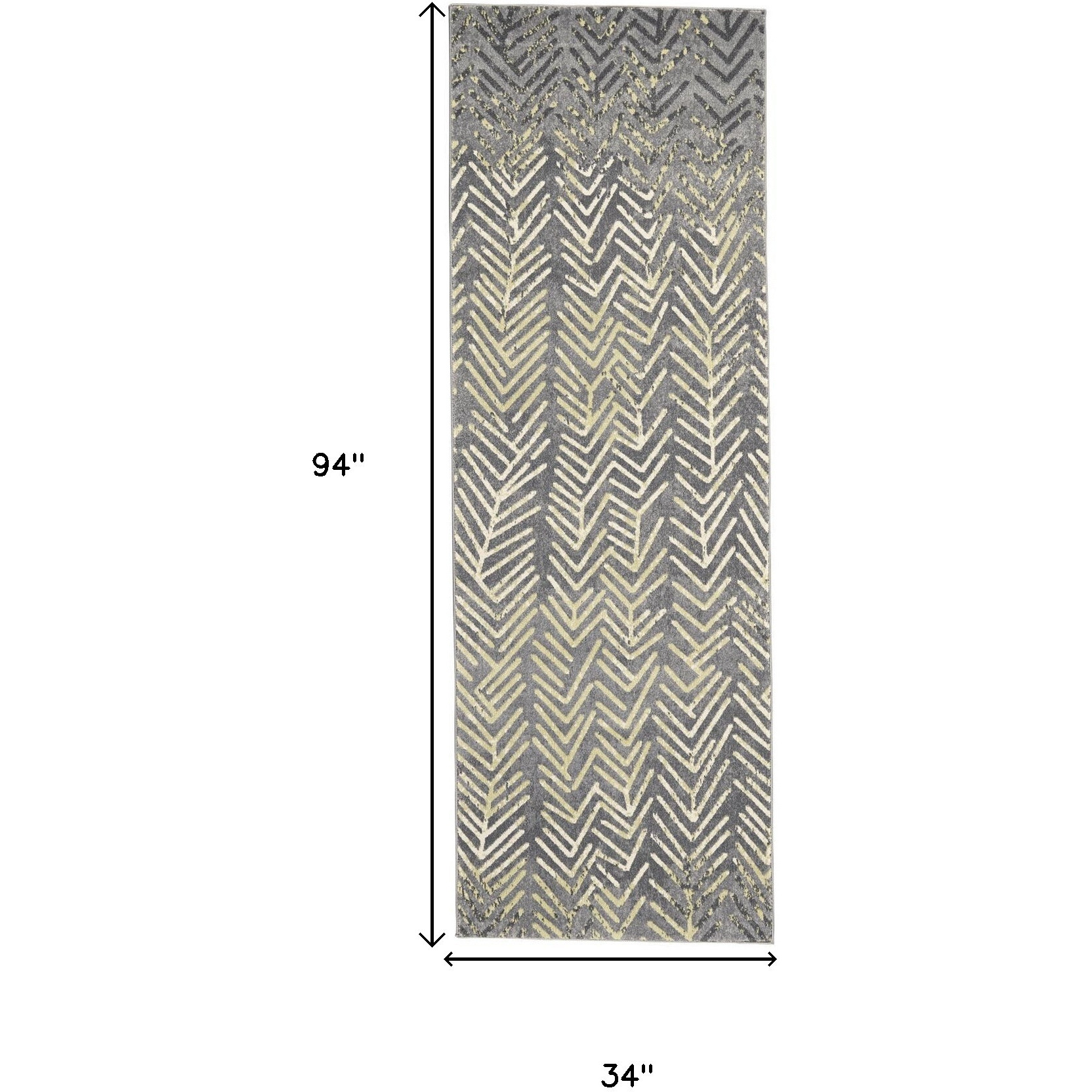 8' Gray and Yellow Geometric Power Loom Distressed Runner Rug