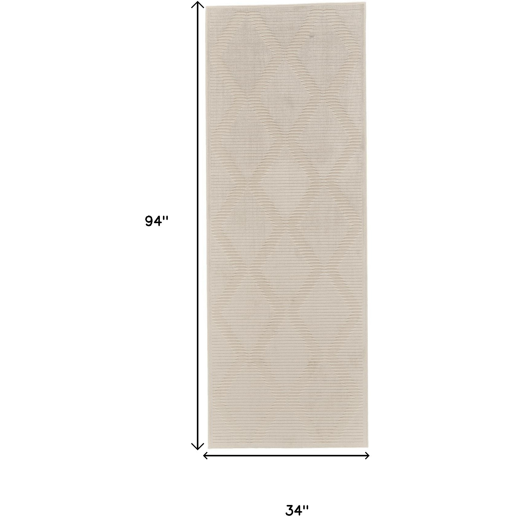 8' Ivory and Tan Geometric Power Loom Runner Rug