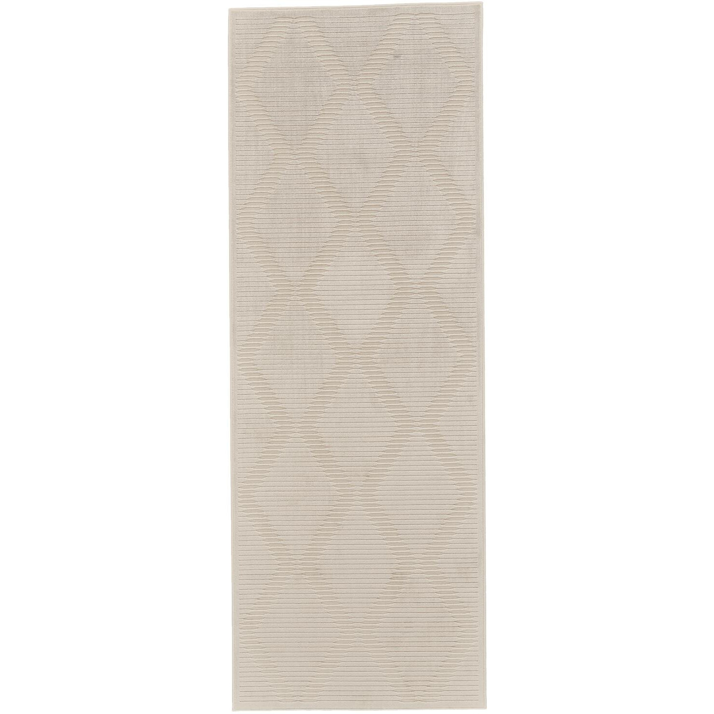 8' Ivory and Tan Geometric Power Loom Runner Rug