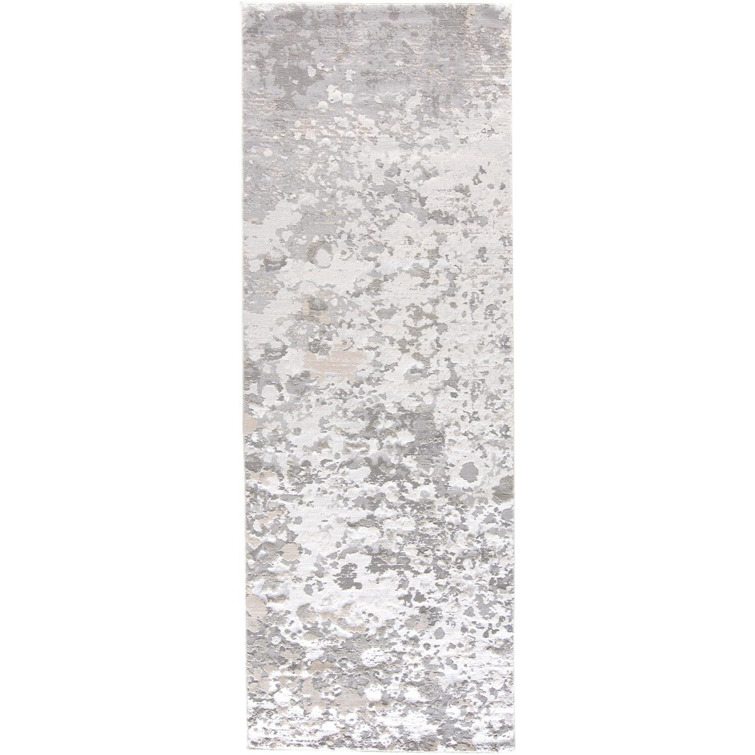 8' Gray and Silver Abstract Power Loom Runner Rug
