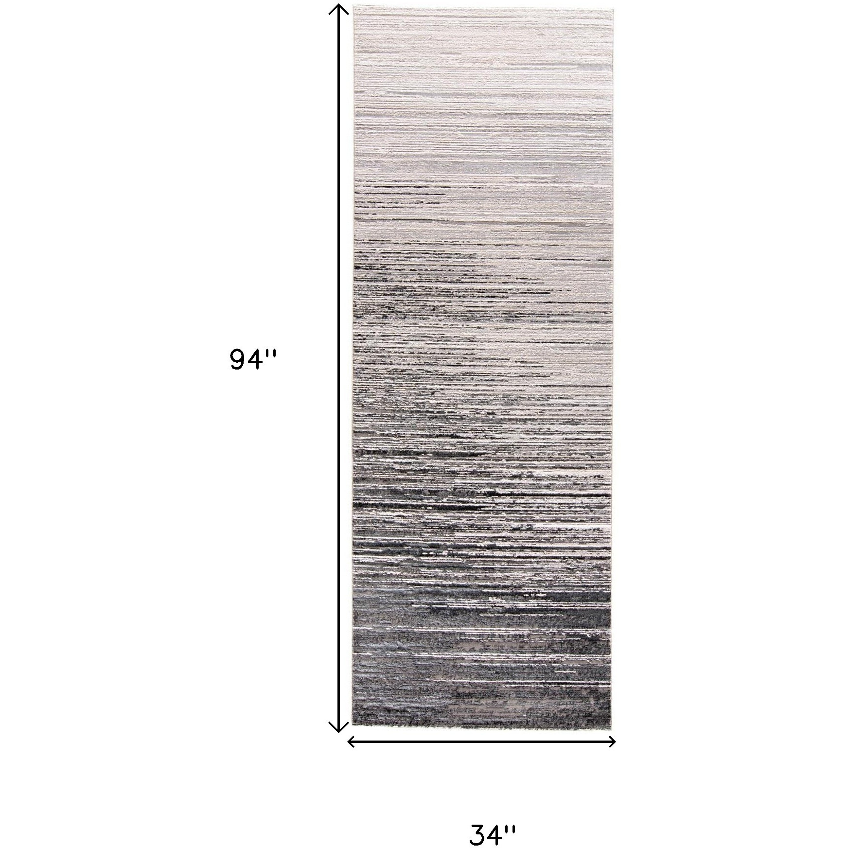 8' Runner Black Silver and Gray Abstract Runner Rug