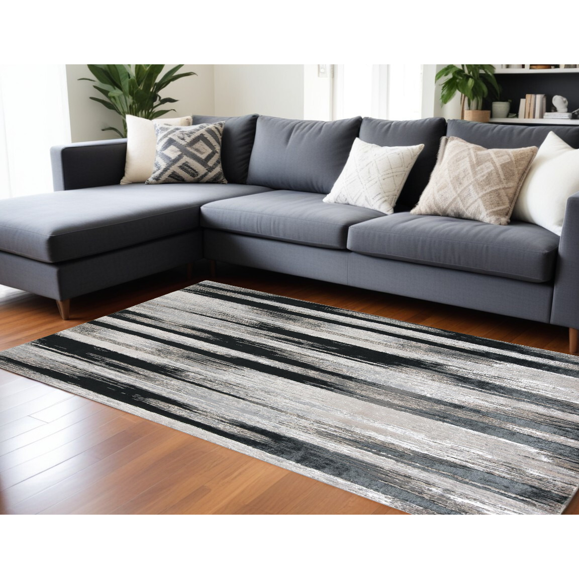 12' X 15' Black Silver and Gray Abstract Power Loom Area Rug