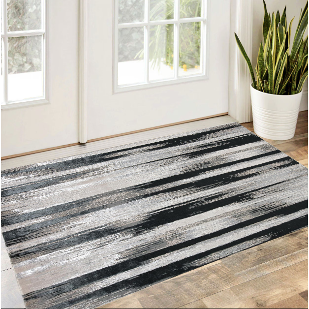 2' X 3' Black Silver and Gray Abstract Power Loom Area Rug