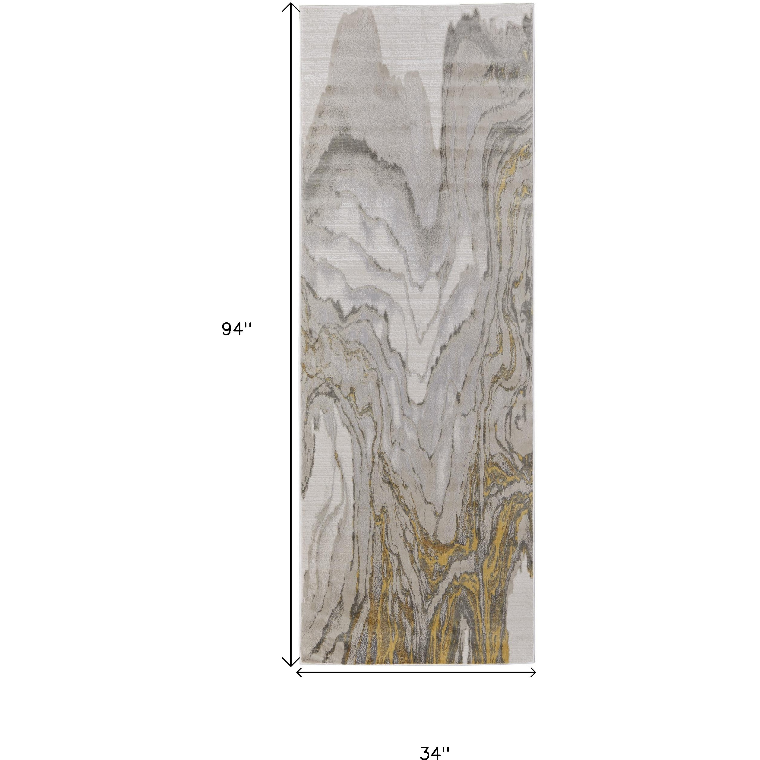 8' Gold and Ivory Abstract Runner Rug