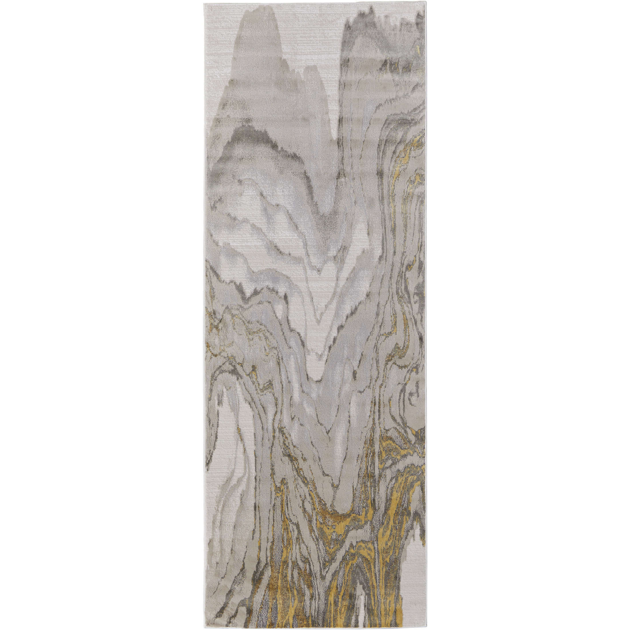 8' Gold and Ivory Abstract Runner Rug