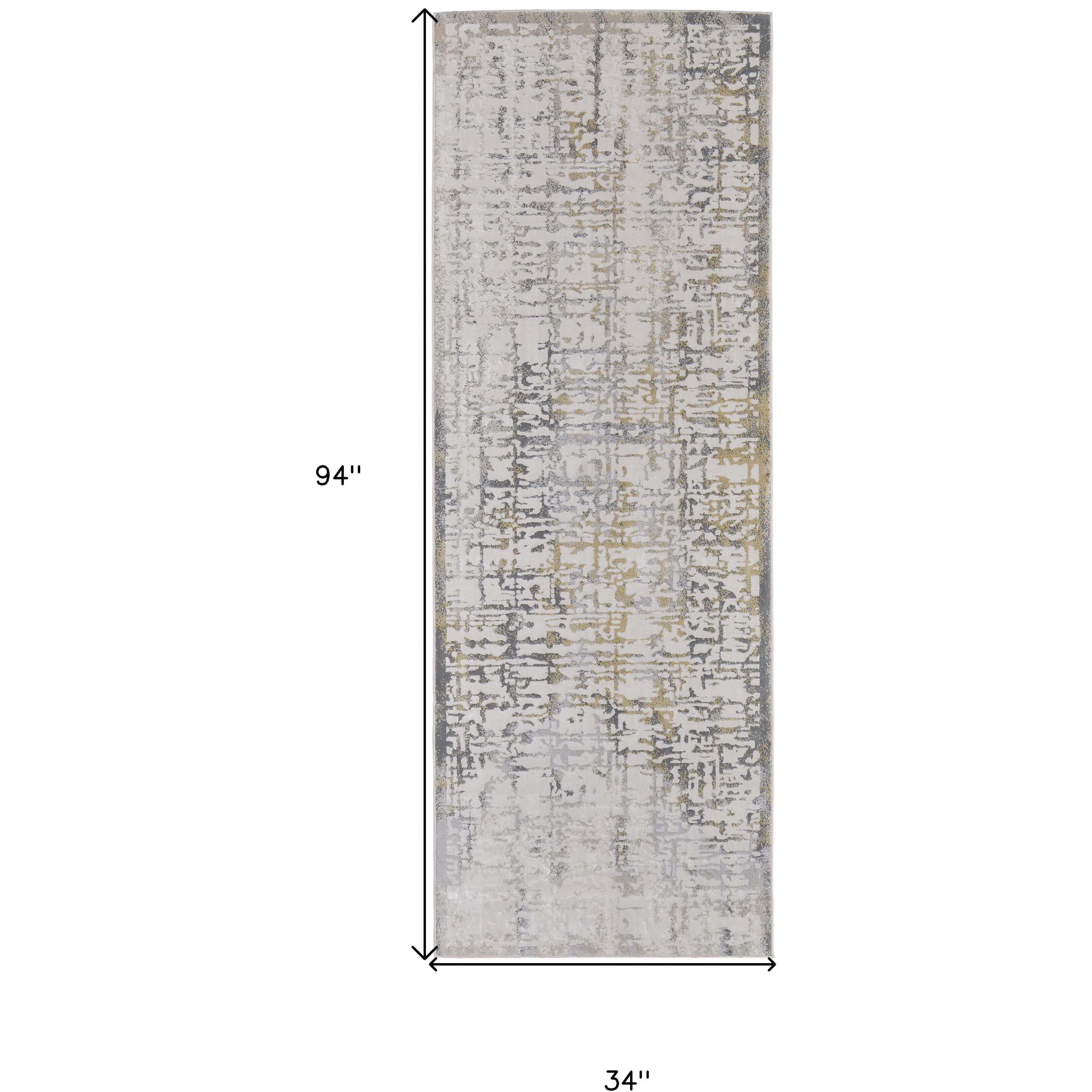 8' Ivory and Gray Abstract Distressed Runner Rug