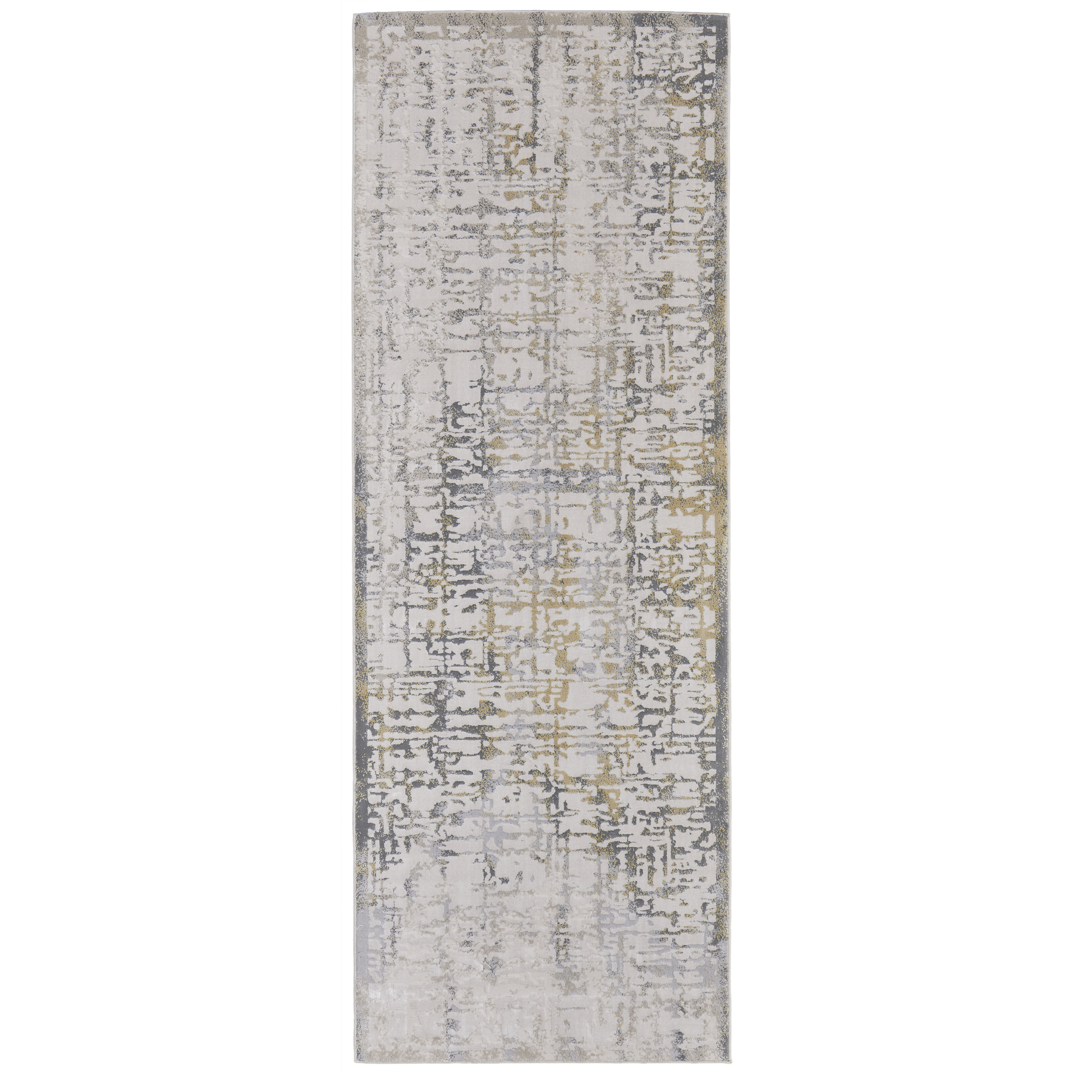 8' Ivory and Gray Abstract Distressed Runner Rug