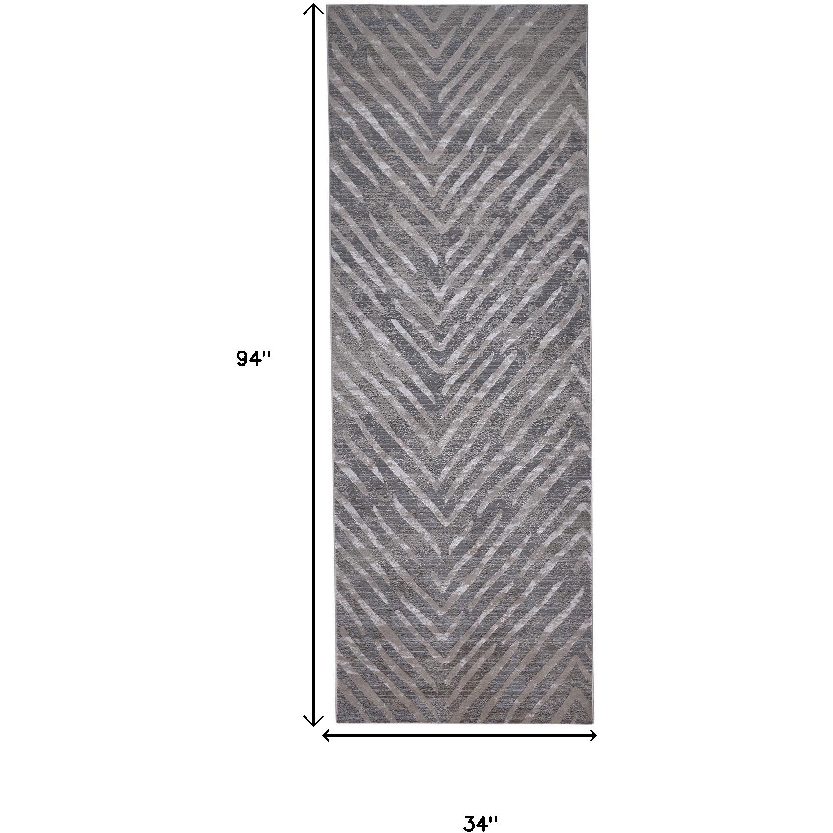 8' Gray and Silver Abstract Distressed Runner Rug