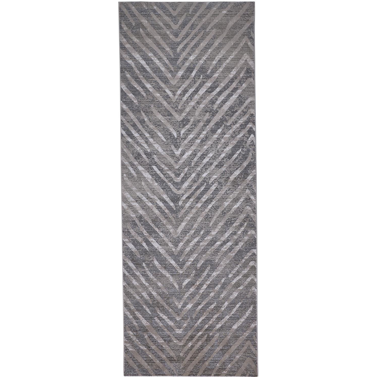 8' Gray and Silver Abstract Distressed Runner Rug