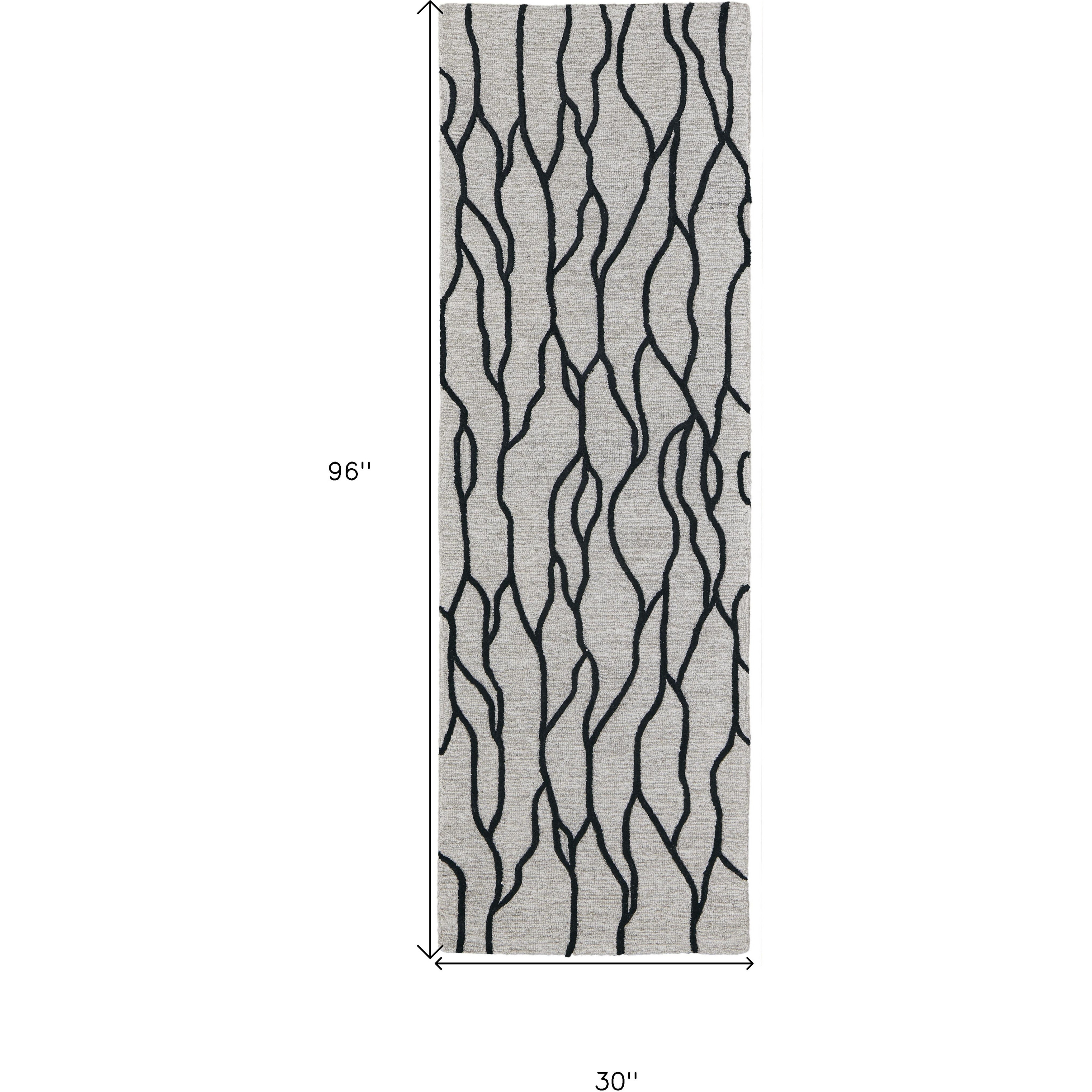 8' Black and Taupe Abstract Hand Tufted Runner Rug