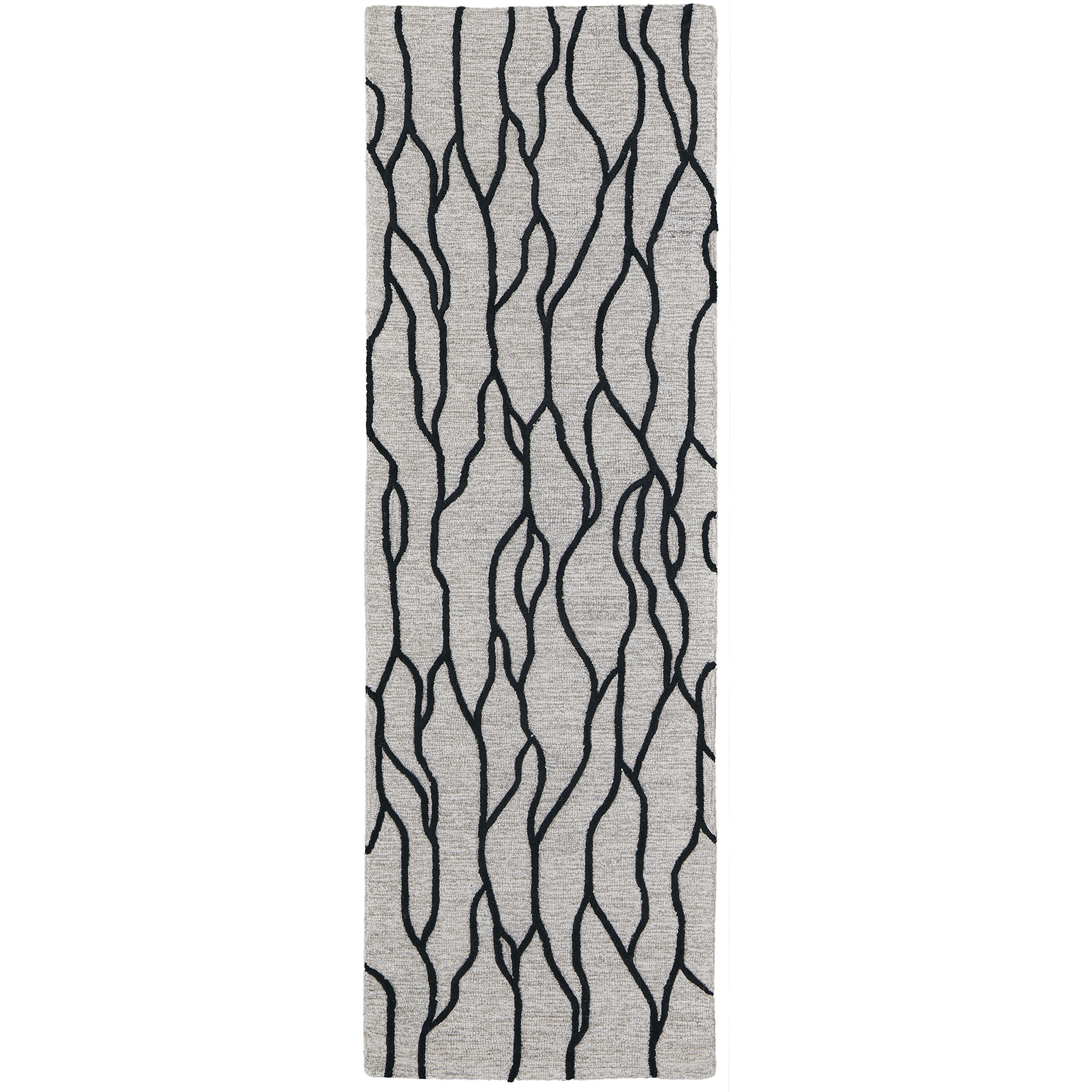 8' Black and Taupe Abstract Hand Tufted Runner Rug