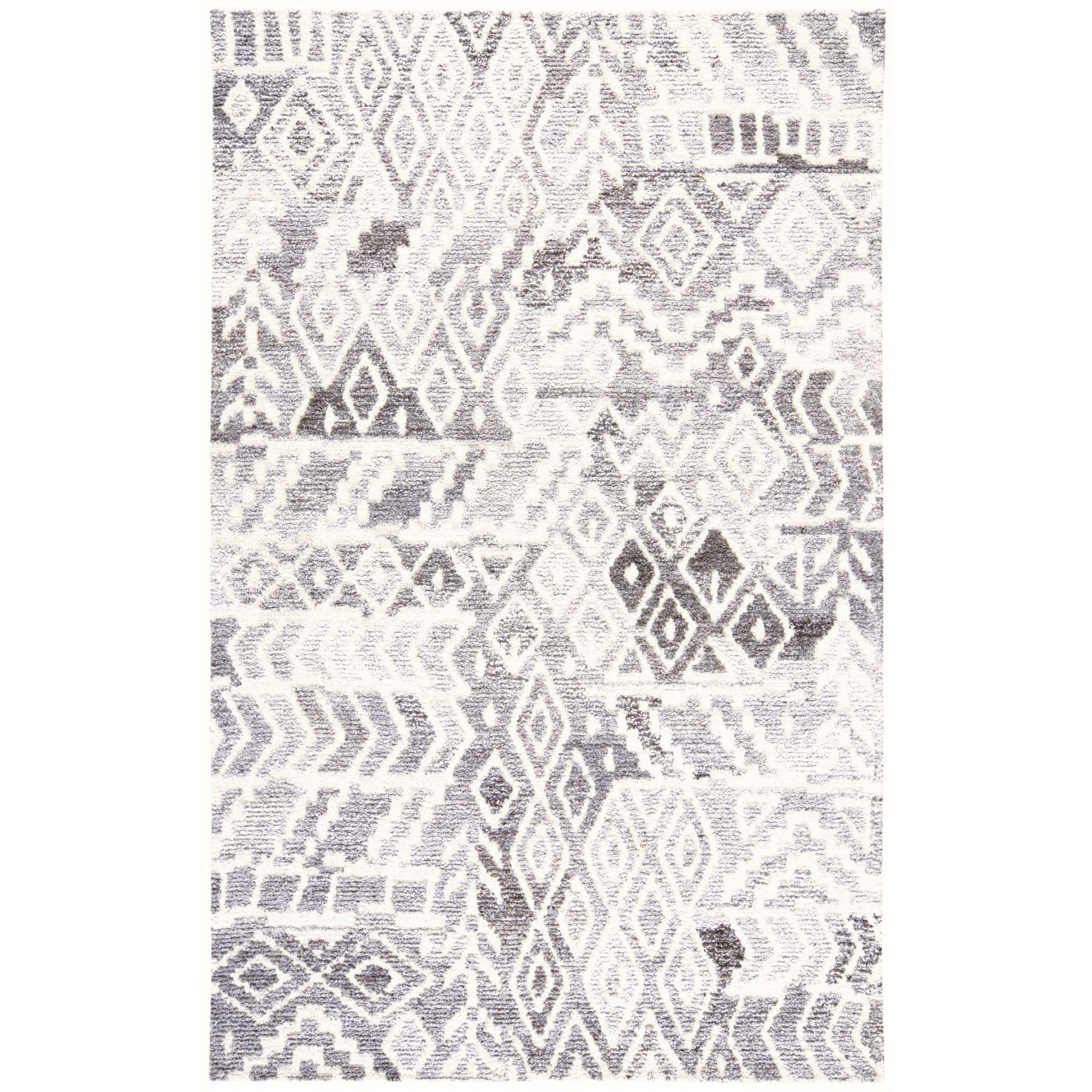 5' X 8' Gray and White Wool Abstract Geometric Hand Tufted Area Rug