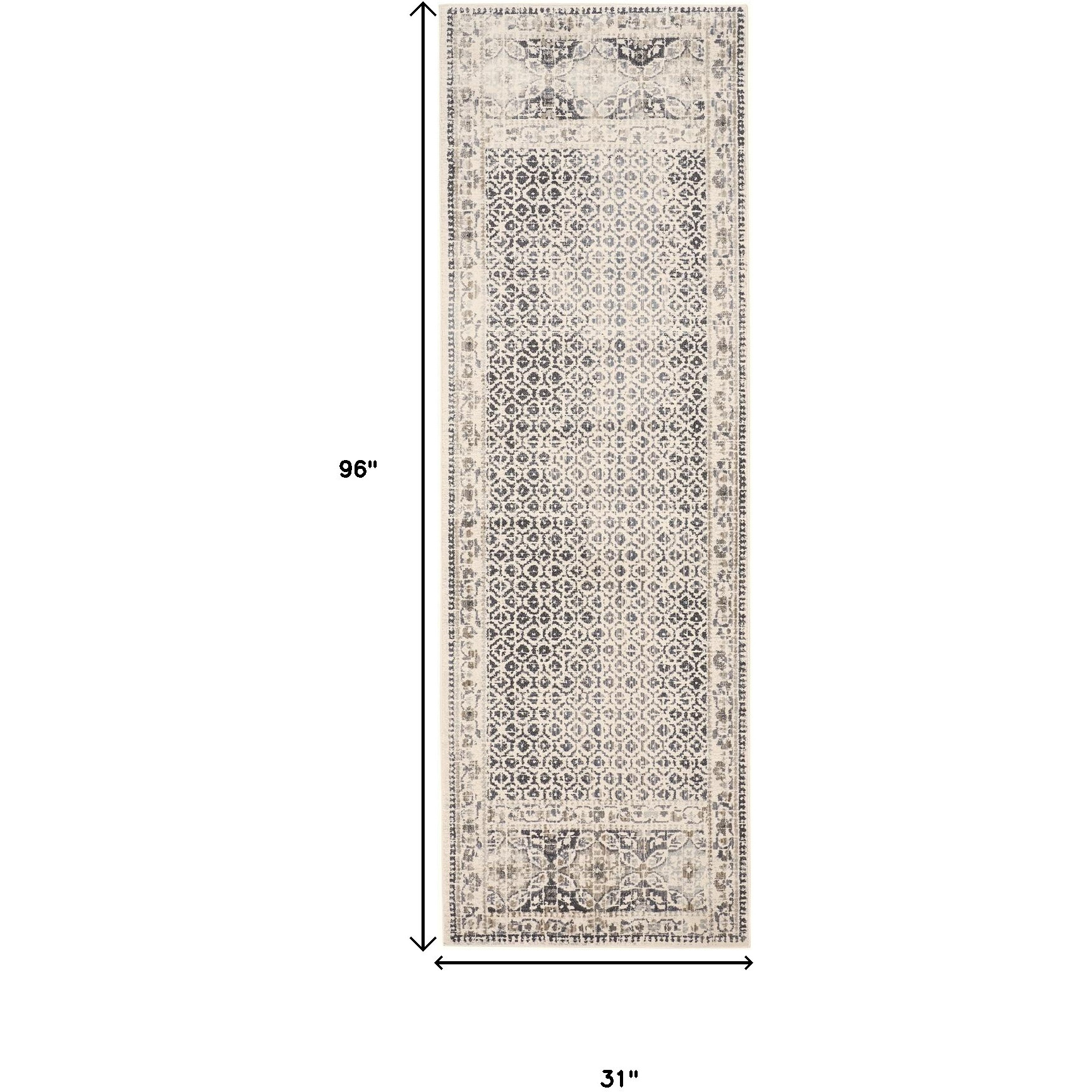 8' Gray and Ivory Abstract Geometric Power Loom Distressed Runner Rug
