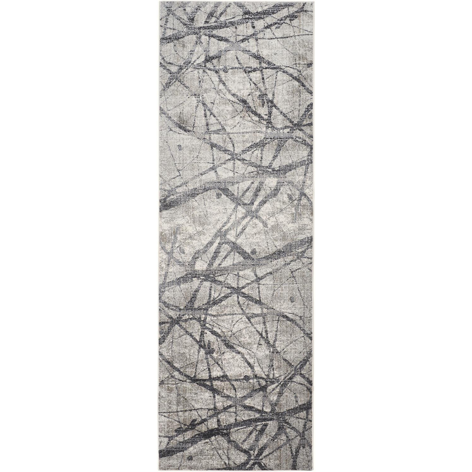8' Gray and Ivory Abstract Power Loom Distressed Runner Rug